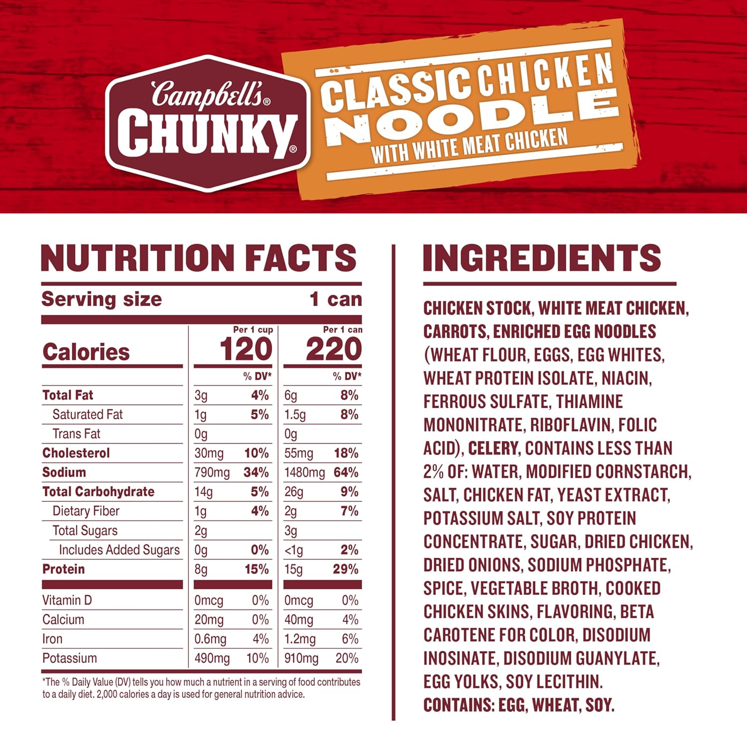 Campbell's Chunky Classic Chicken Noodle Soup, 16.1 Oz Can, Case of 8