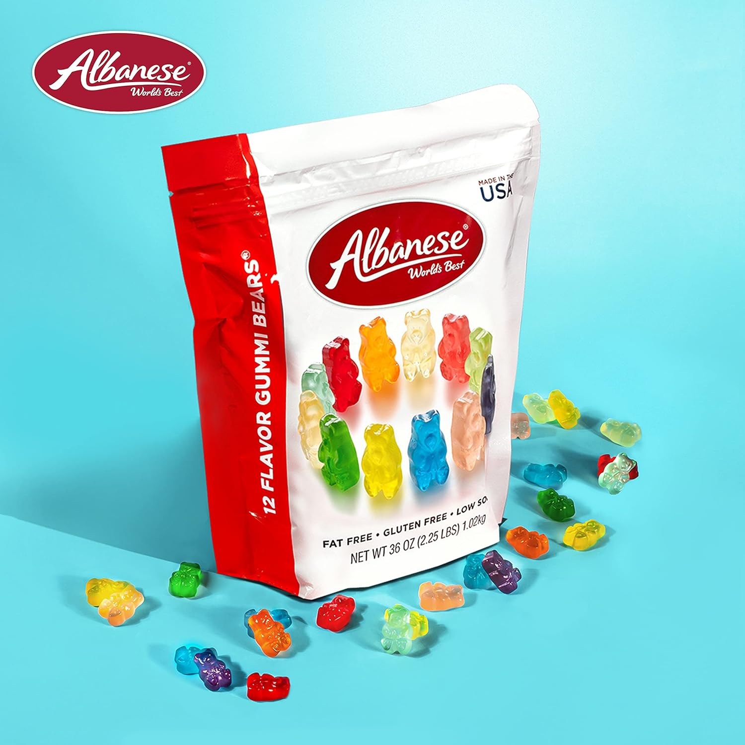 albanese 12 flavor gummi bears, 36oz bulk bag, soft & chewy, gluten-free & allergy friendly