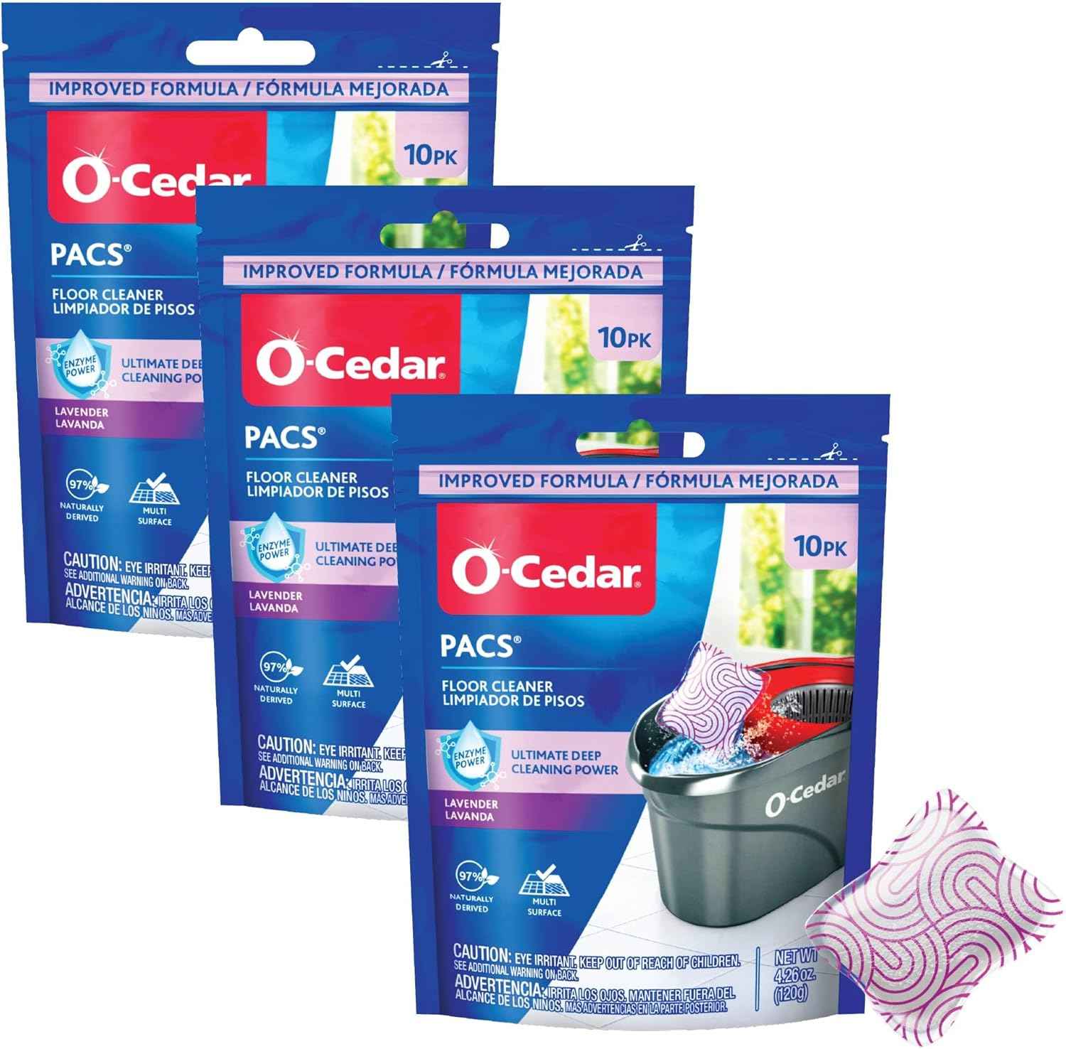 O-Cedar PACS Hard Floor Cleaner, Crisp Citrus Scent 10 Count (1-Pack) | Made with Naturally-Derived Ingredients | Safe to Use on All Hard Floors | Perfect for Mop Buckets