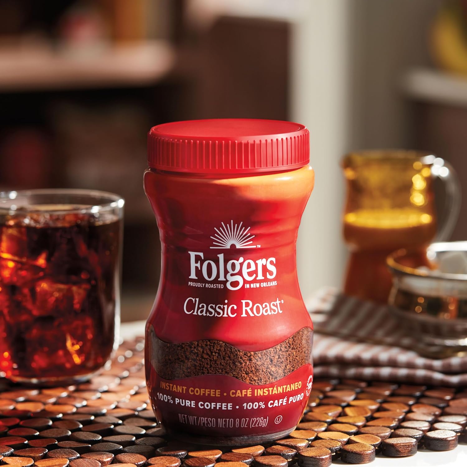 Folgers Classic Roast Instant Coffee, 8 Oz. Jar, Classic Taste in Convenient Instant Form, New Orleans Roasted