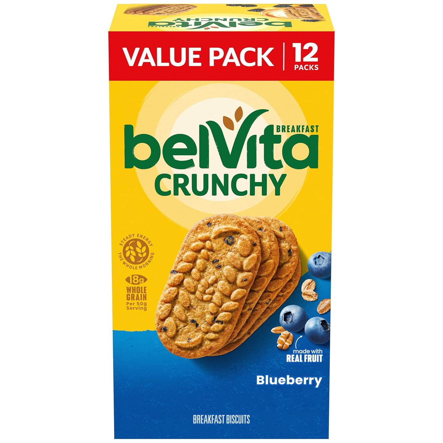 belVita Breakfast Bars Biscuits, Blueberry, Value Pack, 12 Packs with 4 Biscuits Per Pack