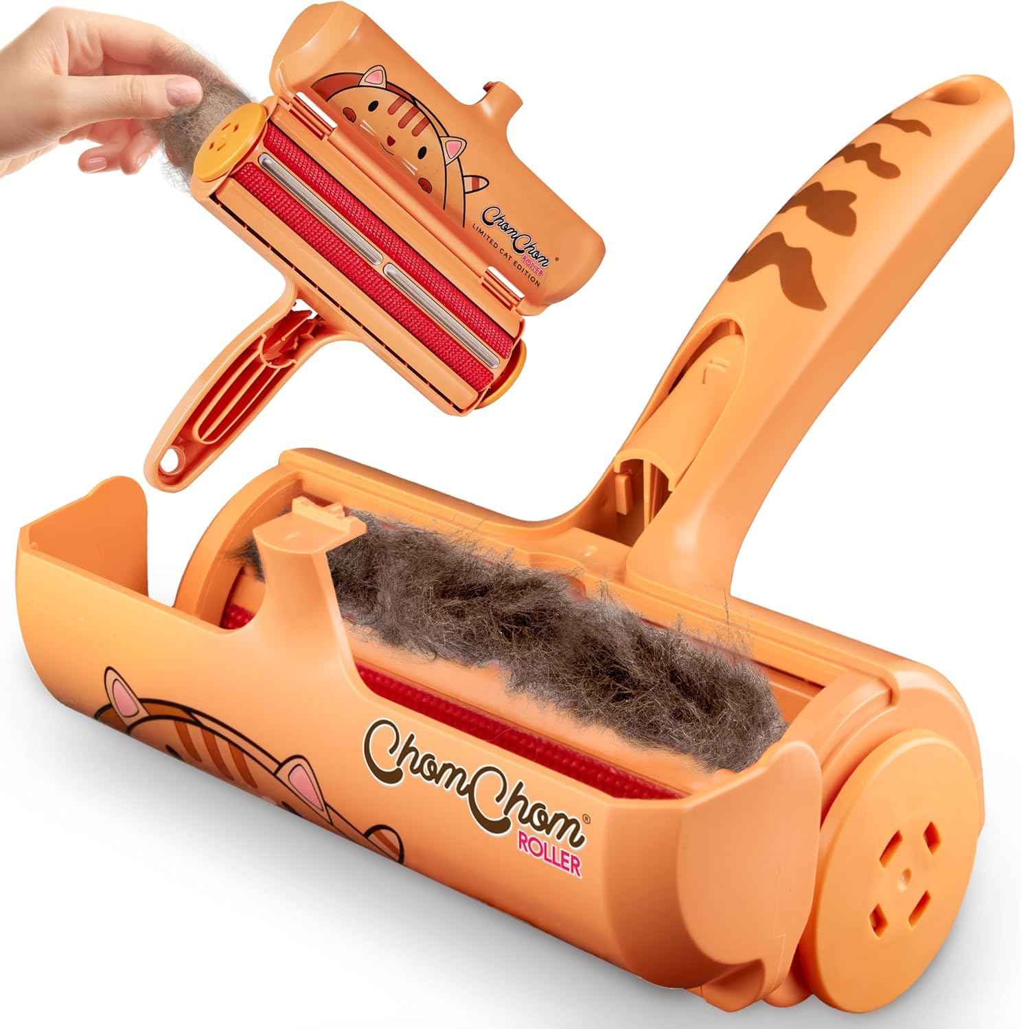ChomChom Roller Pet Hair Remover and Reusable Lint Roller - Cat and Dog Hair Remover for Furniture, Couch, Carpet, Clothing and Bedding - Portable, Multi-Surface Fur Removal Tool (White)
