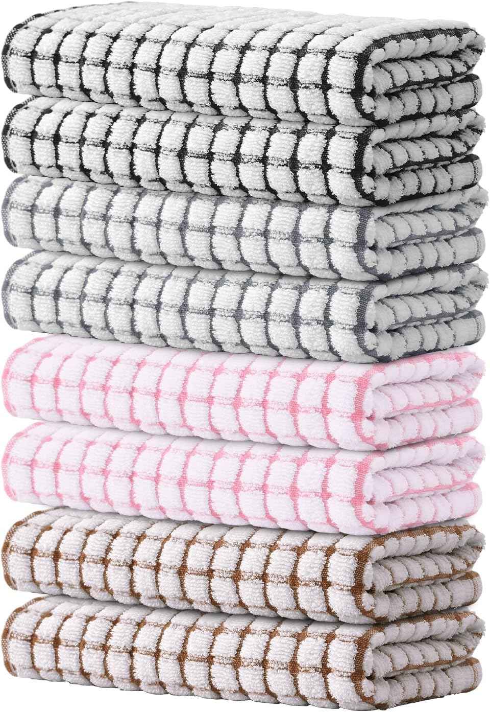 Kitinjoy Cotton 8 Pack Terry Kitchen Dish Cloths, 12 x 12 Inches Super Soft and Absorbent Dish Rags, Quick Drying Dish Towels for Washing Dishes, Mixed Color