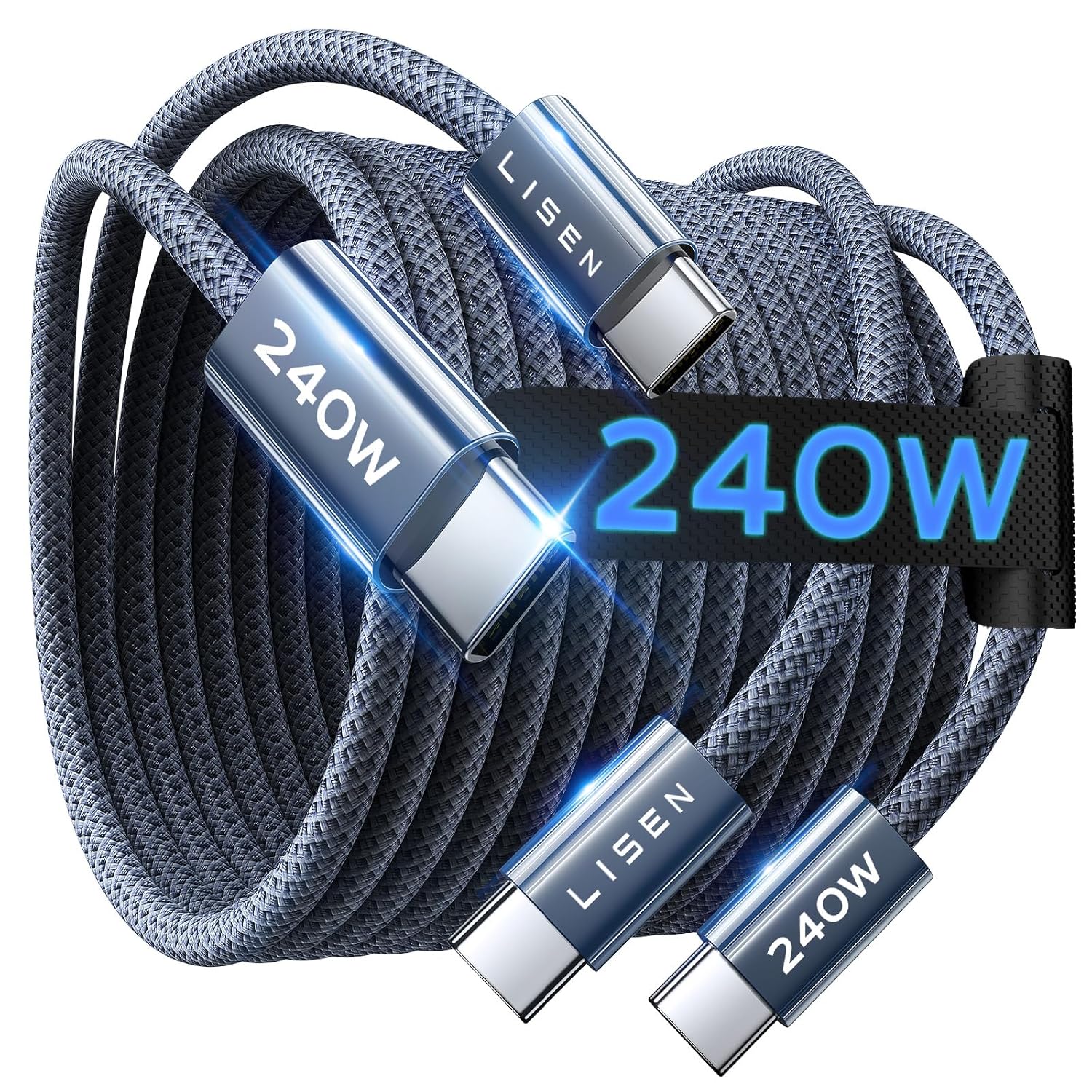 Lisen 6.6ft 2-pack 240W USB-C to USB-C cable fast charging for iPhone 17, 16, 15 Pro Max, iPad, MacBook, Samsung S26, S25 Ultra