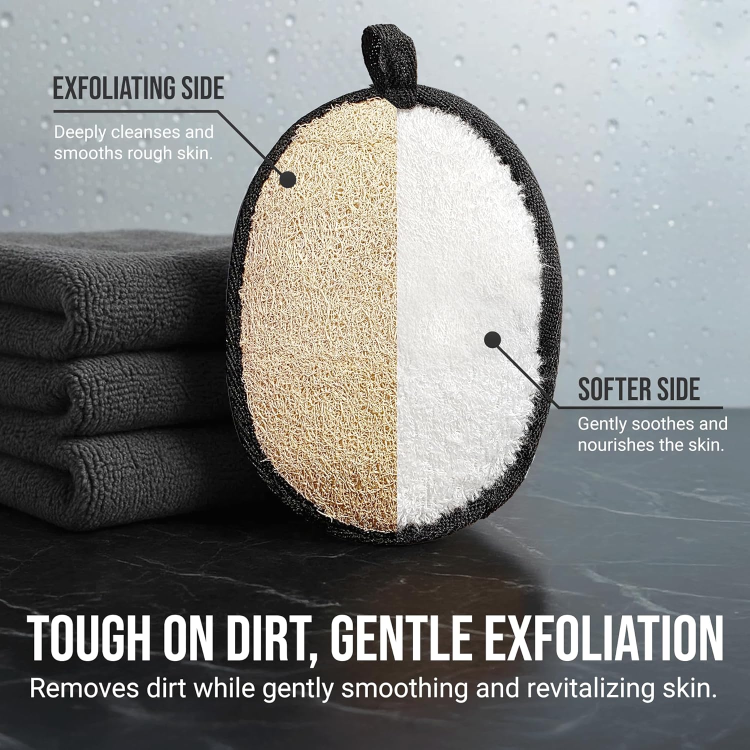 Natural loofah body scrubbers for men, black and white 2PCS Egyptian luffa sponge exfoliator set, durable men's hygiene pad