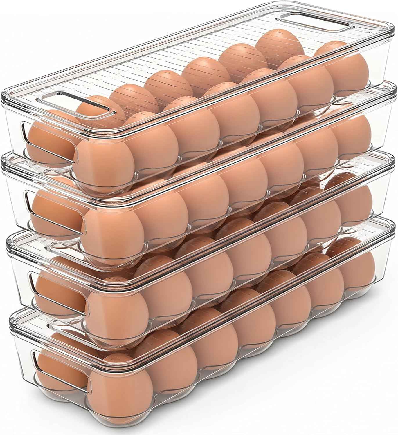 Utopia Home Egg Container With Lid and Handle for Refrigerator Organization- Pack of 2 - Clear Stackable Egg Holder for Kitchen or Pantry Organizers and Storage