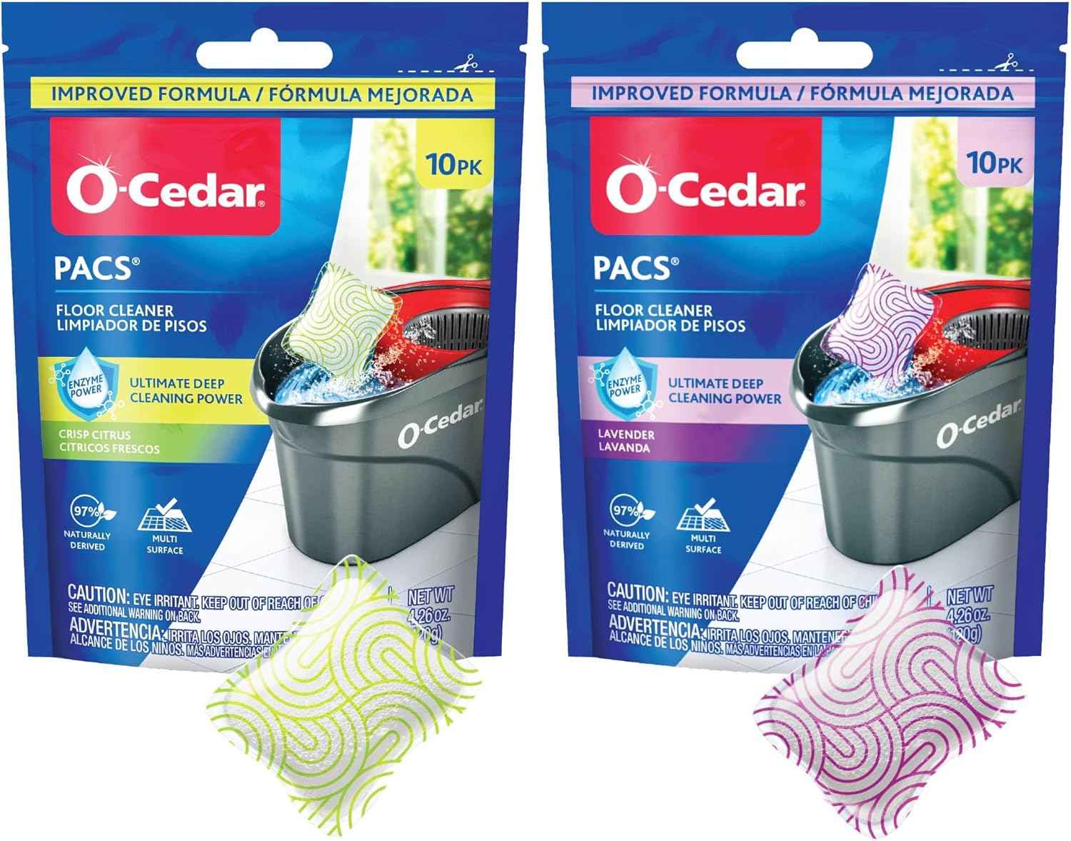 O-Cedar PACS Hard Floor Cleaner, Crisp Citrus Scent 10 Count (1-Pack) | Made with Naturally-Derived Ingredients | Safe to Use on All Hard Floors | Perfect for Mop Buckets