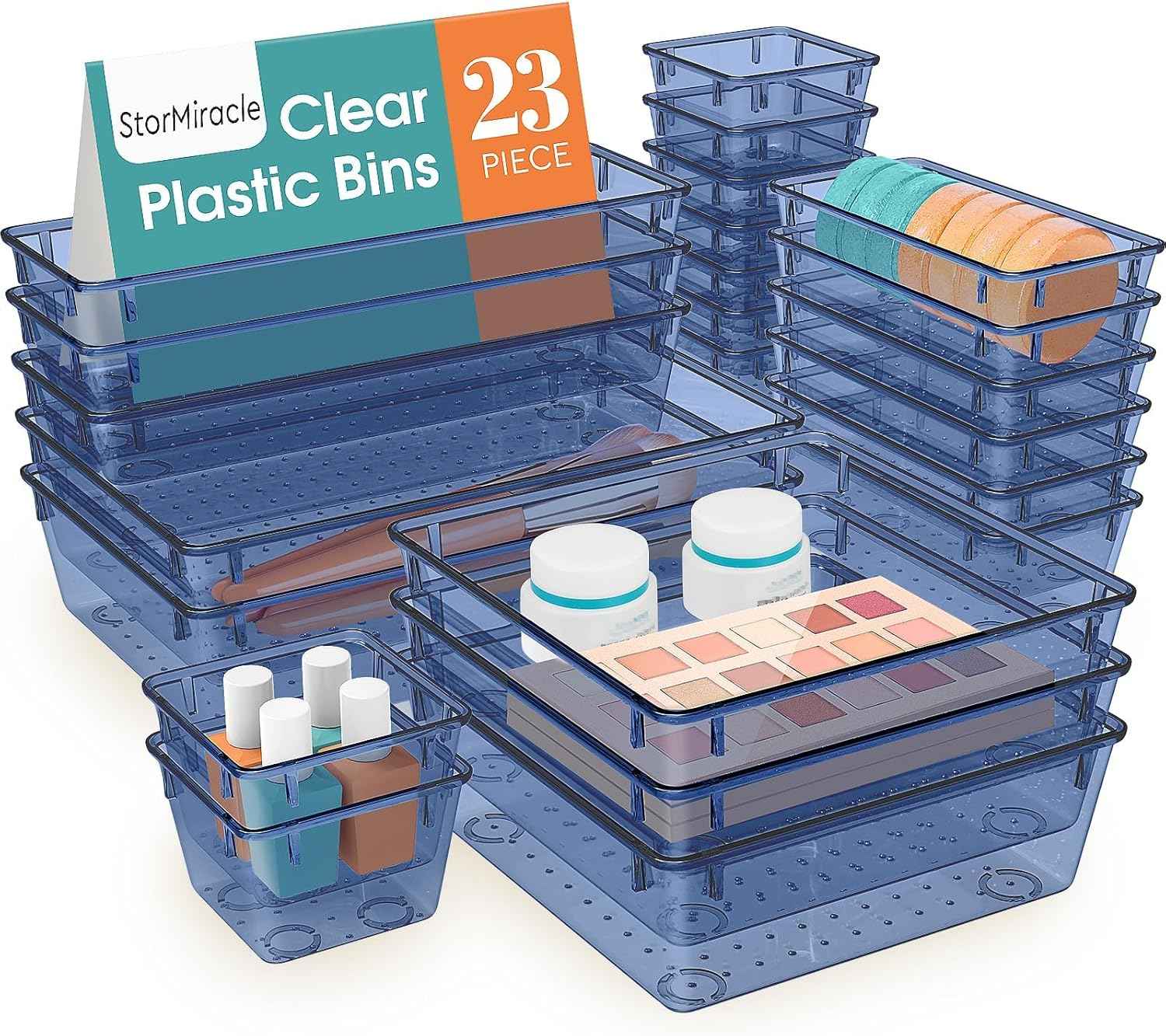 16 PCS Drawer Organizer Set, 5 Varied Size Bathroom and kitchen Drawer cabinet organizer Trays, Clear Storage Bins for Makeup, Jewelry, Utensils and Gadgets