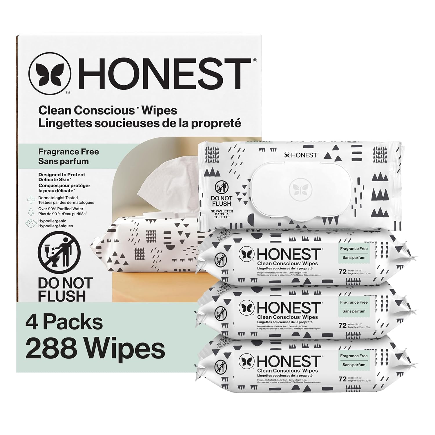 Honest Company Hypoallergenic Baby Wipes for Sensitive Skin, Fragrance-Free, 576 Count (6 Packs of 96)