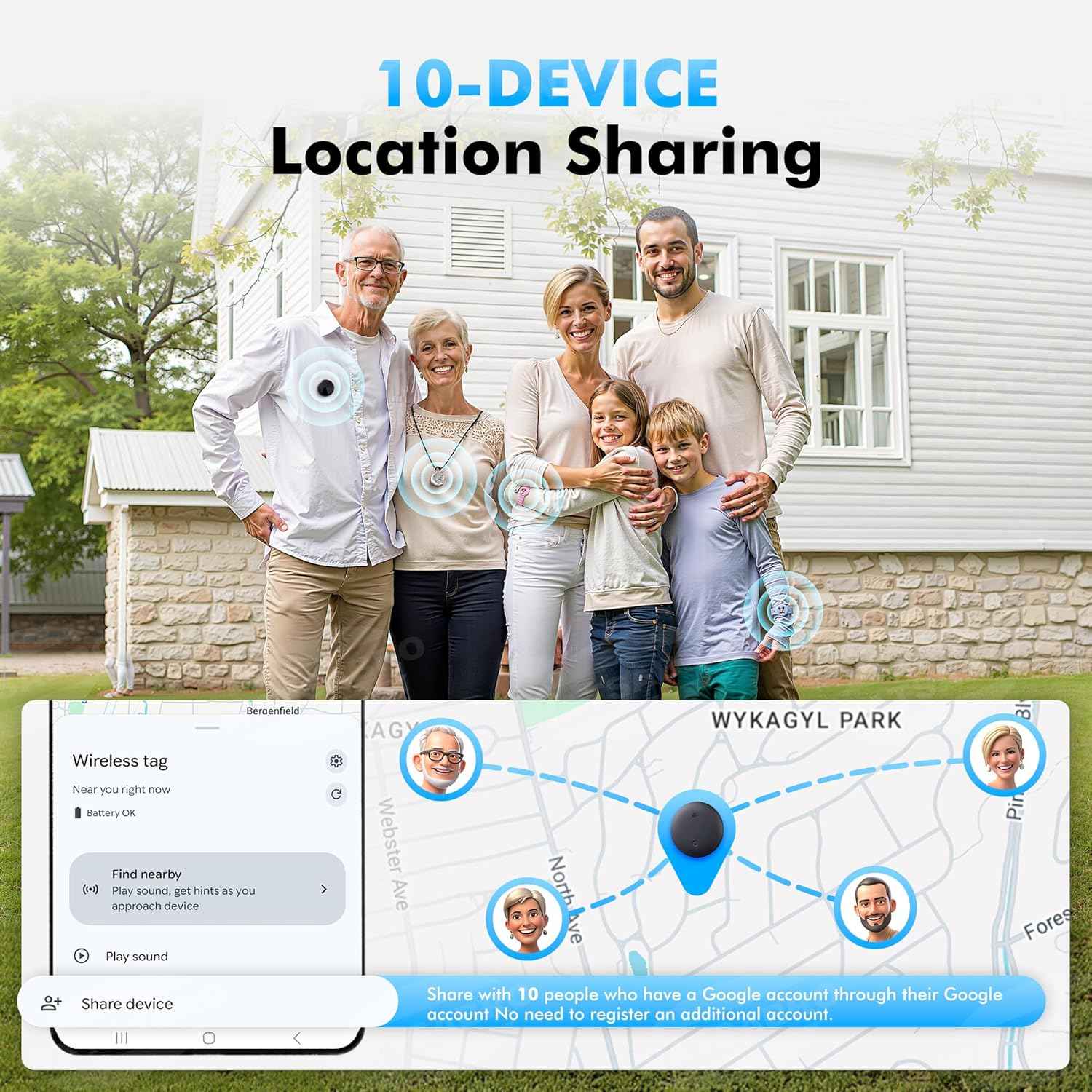 Air Tracker Tags 4 Pack for Android with Case- Bluetooth GPS Tracker Item Finder for Key, Wallet, Luggage - Works with Google Find Hub, IP66 Waterproof, Smart Tag for Android & Samsung Phones(Black)