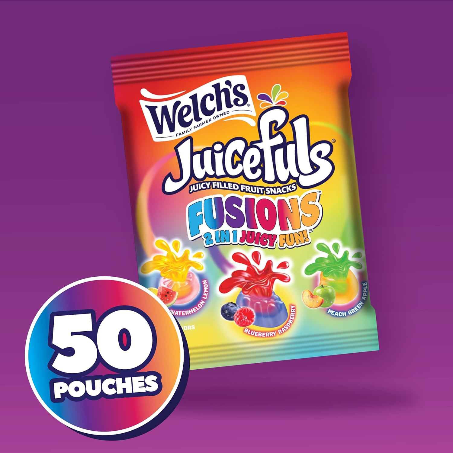Welch's Fruit Snacks, Juicefuls Fusions, Assorted Fruit Flavor, Gluten Free, 50-Pack, 0.8oz Each
