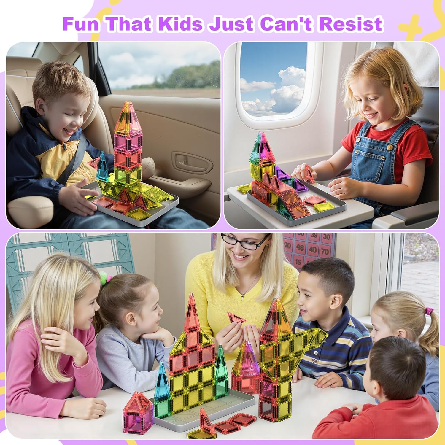 BAIJLE 46PCS Mini Magnetic Tiles, for Kids, Portable Magnetic Toys Travel Set with Iron Case for Kids Ages 4-8,Creativity Boosting Building Toys Set,Toddler Puzzle for Boys and Girls Ages 3+