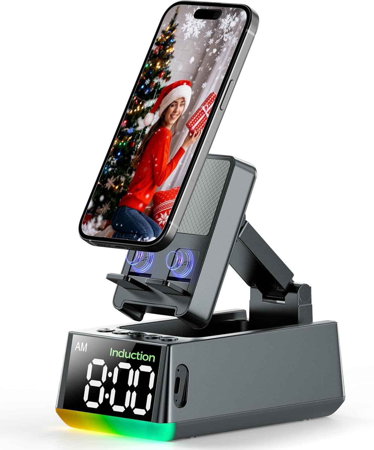 Bluetooth Speaker Birthday Gift for Men:Induction Cell Phone Stand HD Sound Valentines Gifts For Him Her Adult Teen,Anti-Slip Phone Holder Kitchen Gadget Women Mom Wife,Dad Husband Boyfriend(Black)