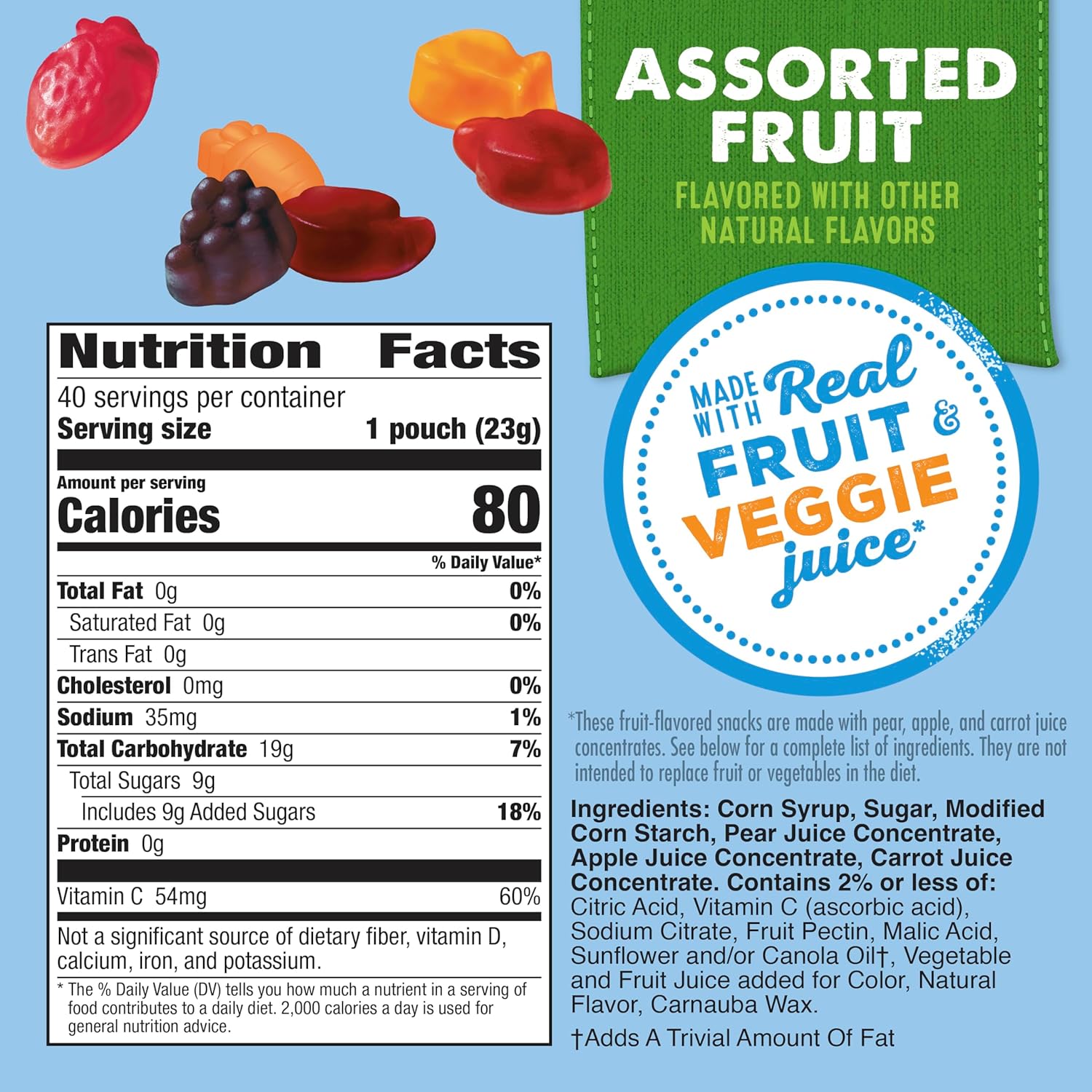 Mott's assorted fruit flavored snacks, gluten-free, family pack, 40-count, 32 oz
