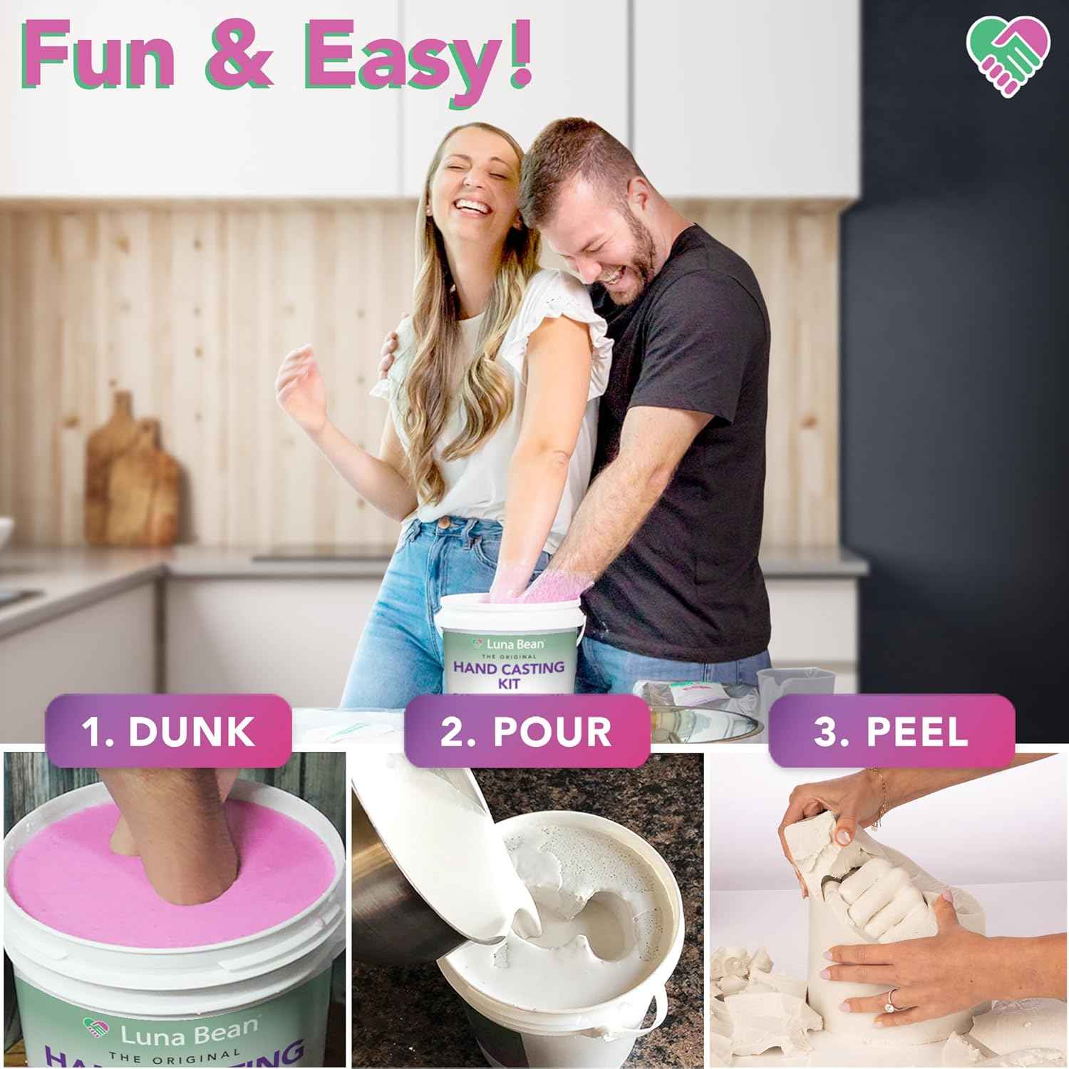 Luna Bean Hand Casting Kit – The Original Hand Mold Kit for Couples – Valentines Day Gifts for Her and Him - Anniversary Engagement Gifts for Women Men Mom Wife Boyfriend Girlfriend Wedding Bridal