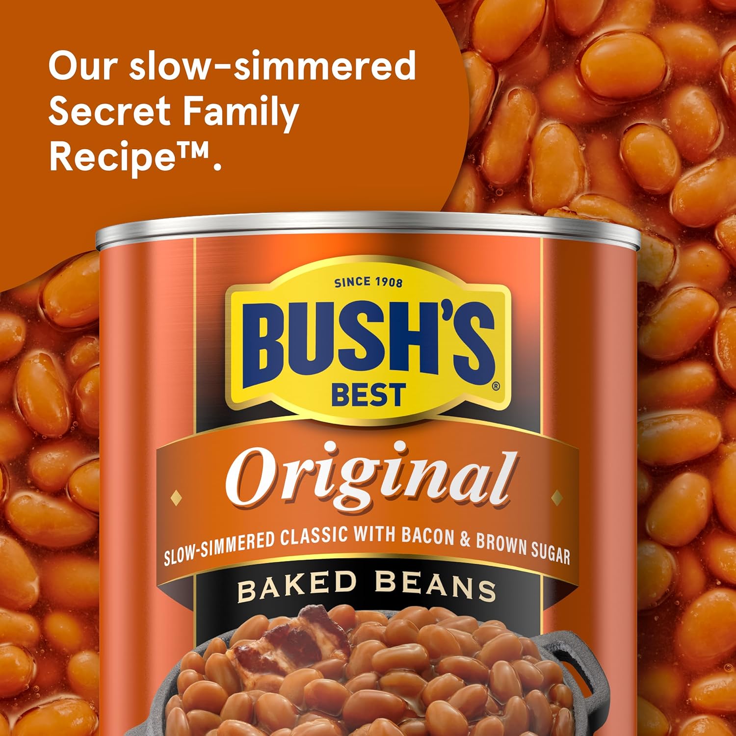 Bush's Best 16 oz canned original baked beans, plant-based protein, fiber, low fat, gluten free, 12 pack