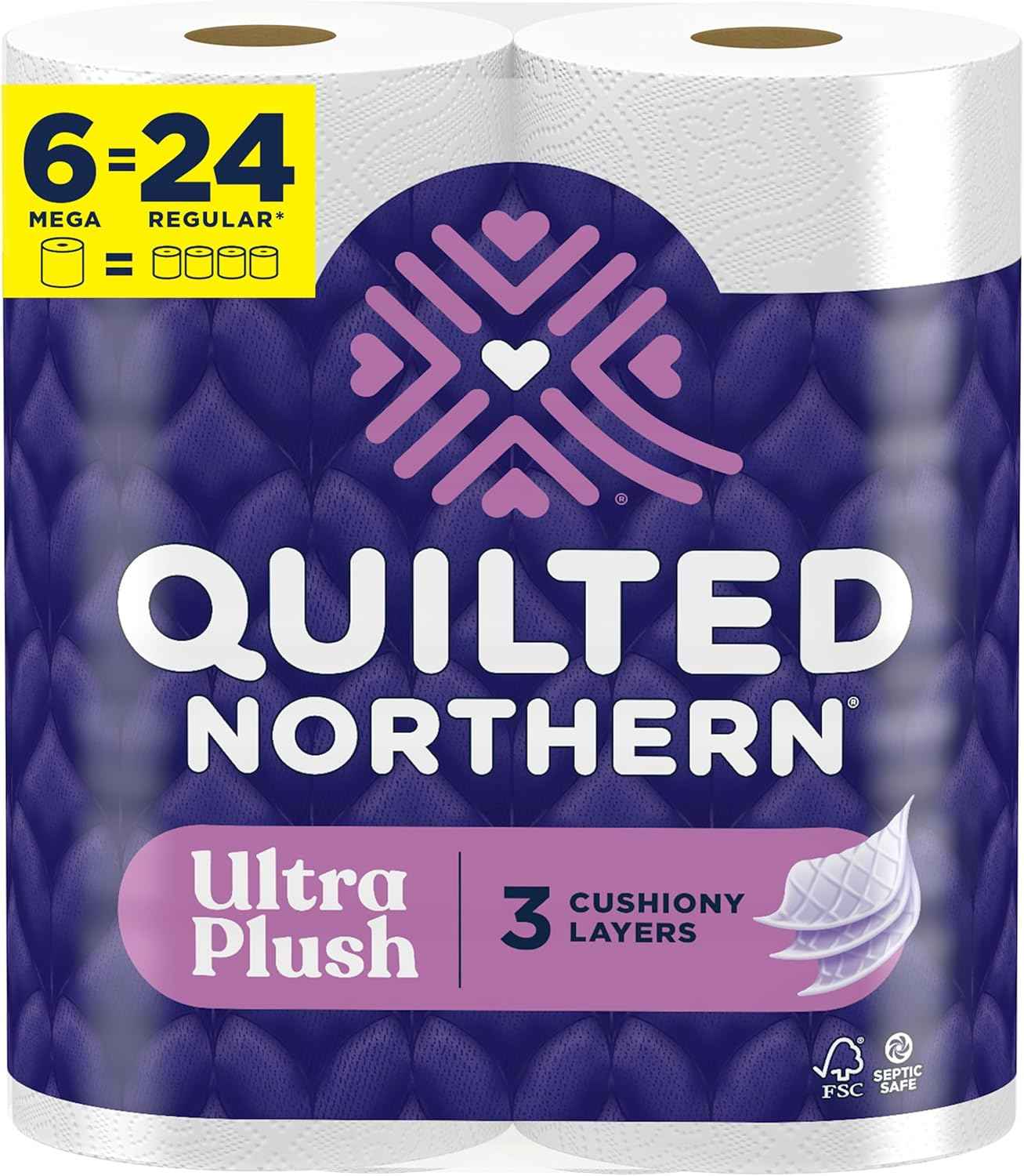 Quilted Northern Ultra Plush Toilet Paper, 6 Mega Rolls = 24 Regular Rolls, 3 Ply Soft Toilet Tissue | 3X Thicker*, Ultra Soft