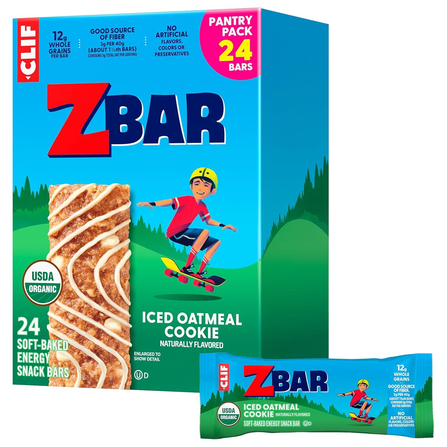 zbar iced oatmeal cookie soft-baked energy snack bars non-gmo usda organic granola bars 24 pack