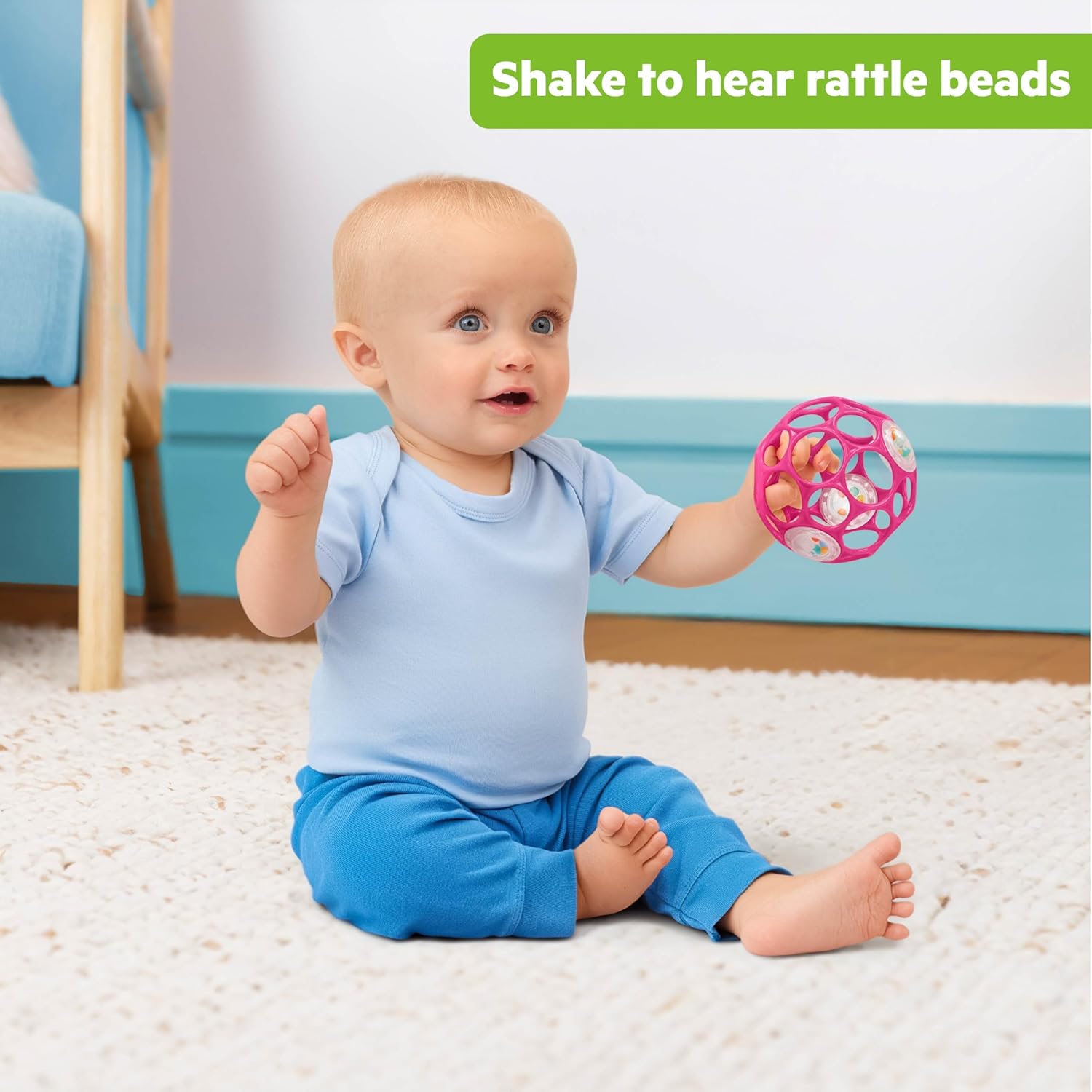 Bright Starts Oball Easy-Grasp Baby Rattle Ball, Pink, Ages Newborn and Up, 4 Inches