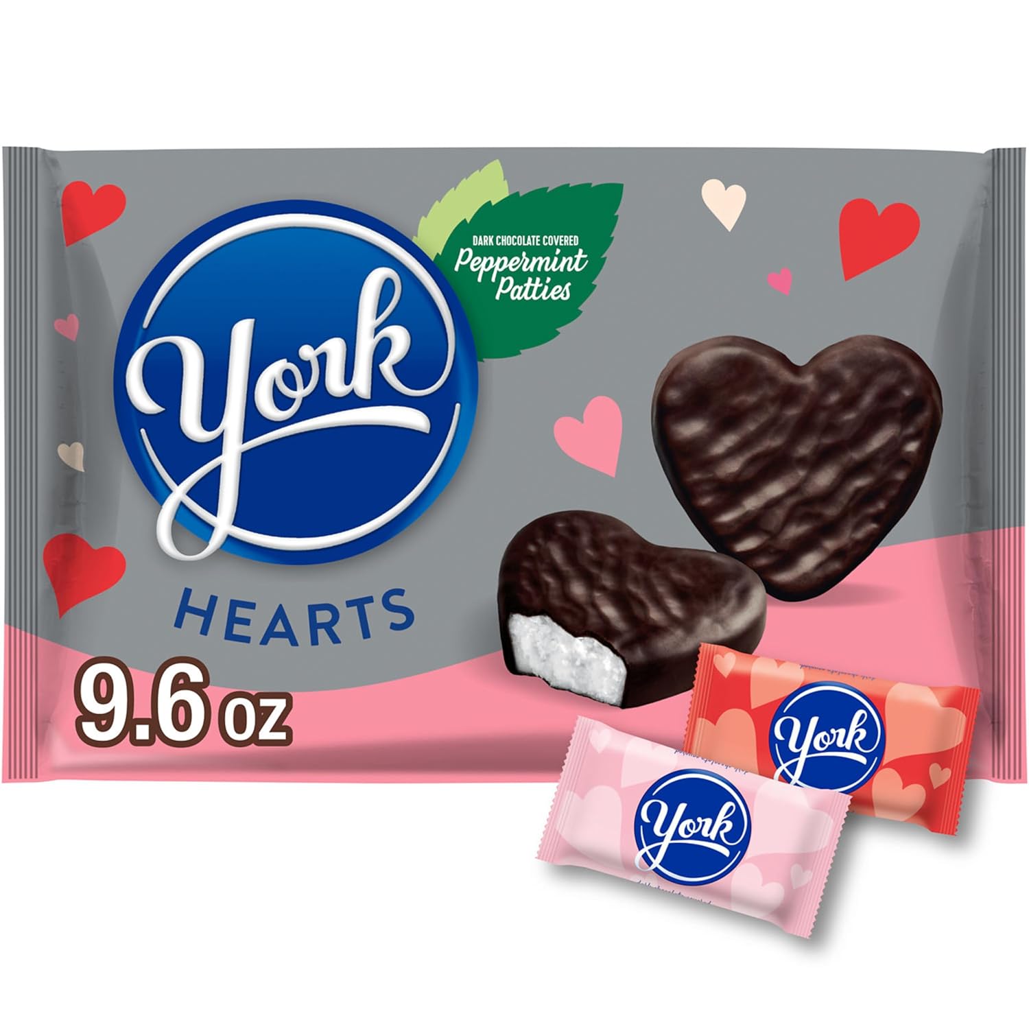 york dark chocolate peppermint patties hearts 9.6 oz valentine's candy gift bag
