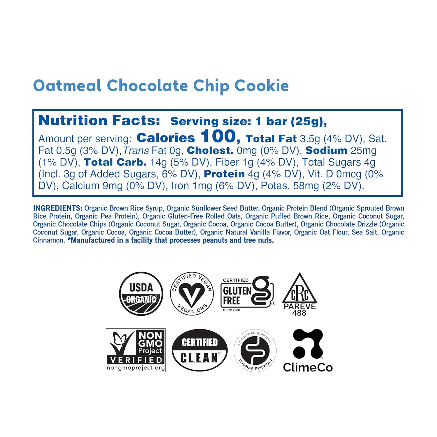 GoMacro organic vegan oatmeal chocolate chip cookie snack bars, 7-count, 0.90 oz each