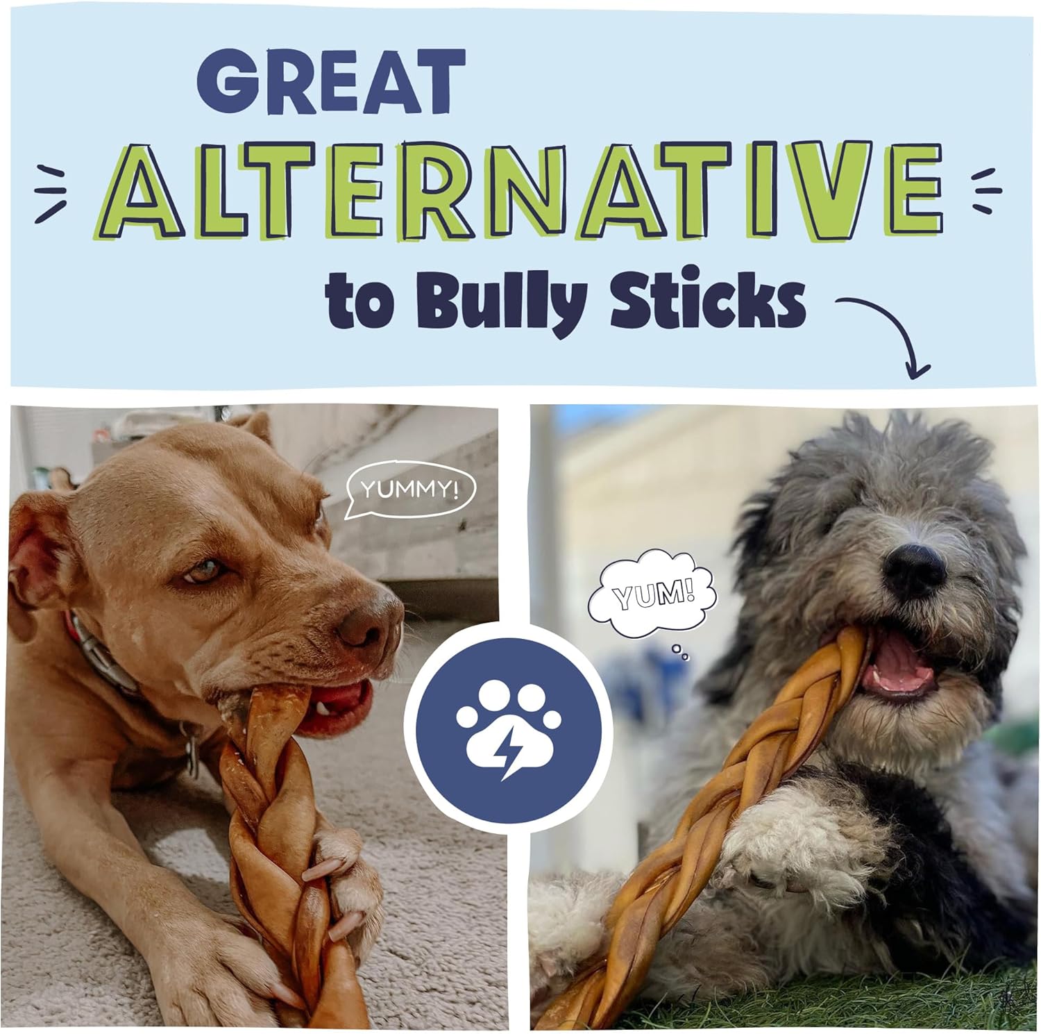 Pawstruck natural collagen braids for dogs, 3 pack, long-lasting rawhide alternative with chondroitin and glucosamine, 10-13 inches, large size
