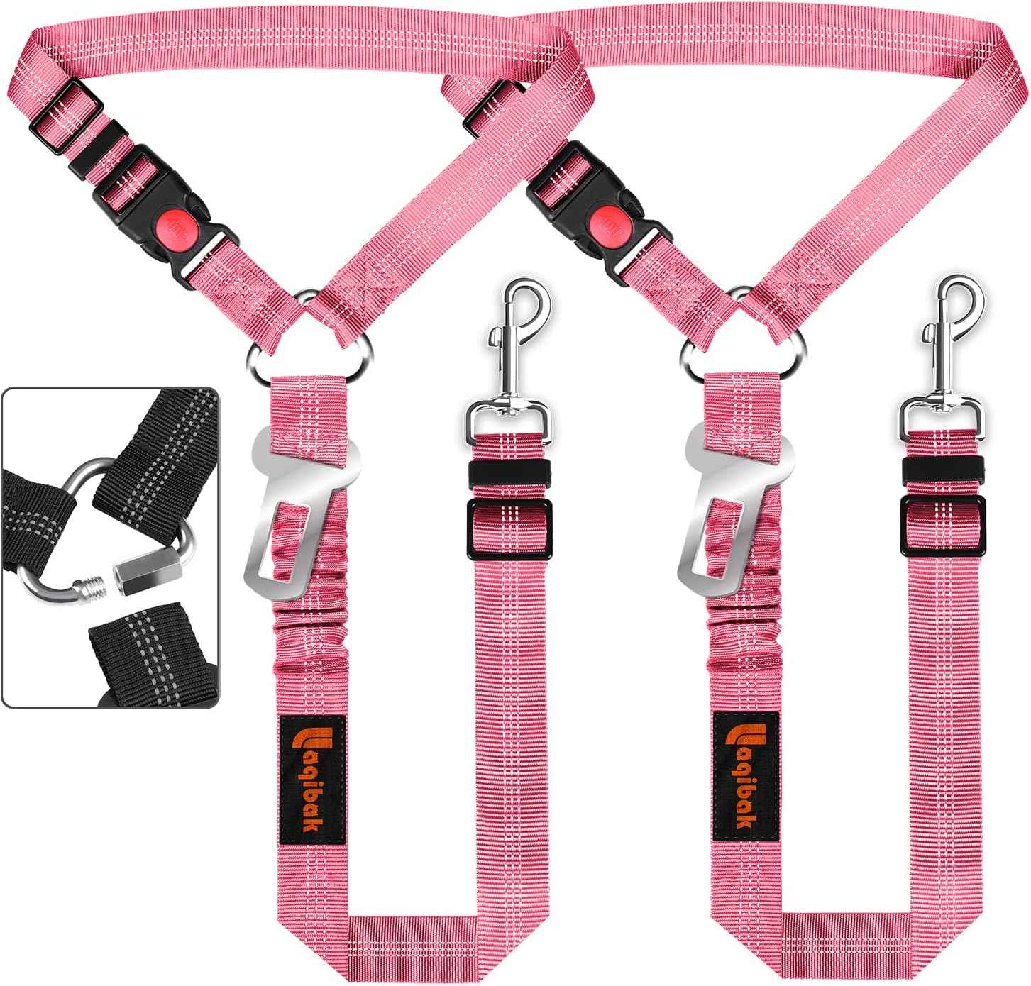 Removable Dog Seat Belt Harness for Car, 3 in 1 Pet Dog Car Seatbelt Leash, Retractable Restraint Secures to Vehicle Headrest & Adjustable Reflective Bungee Dog Seatbelt Tether, Blue and Black