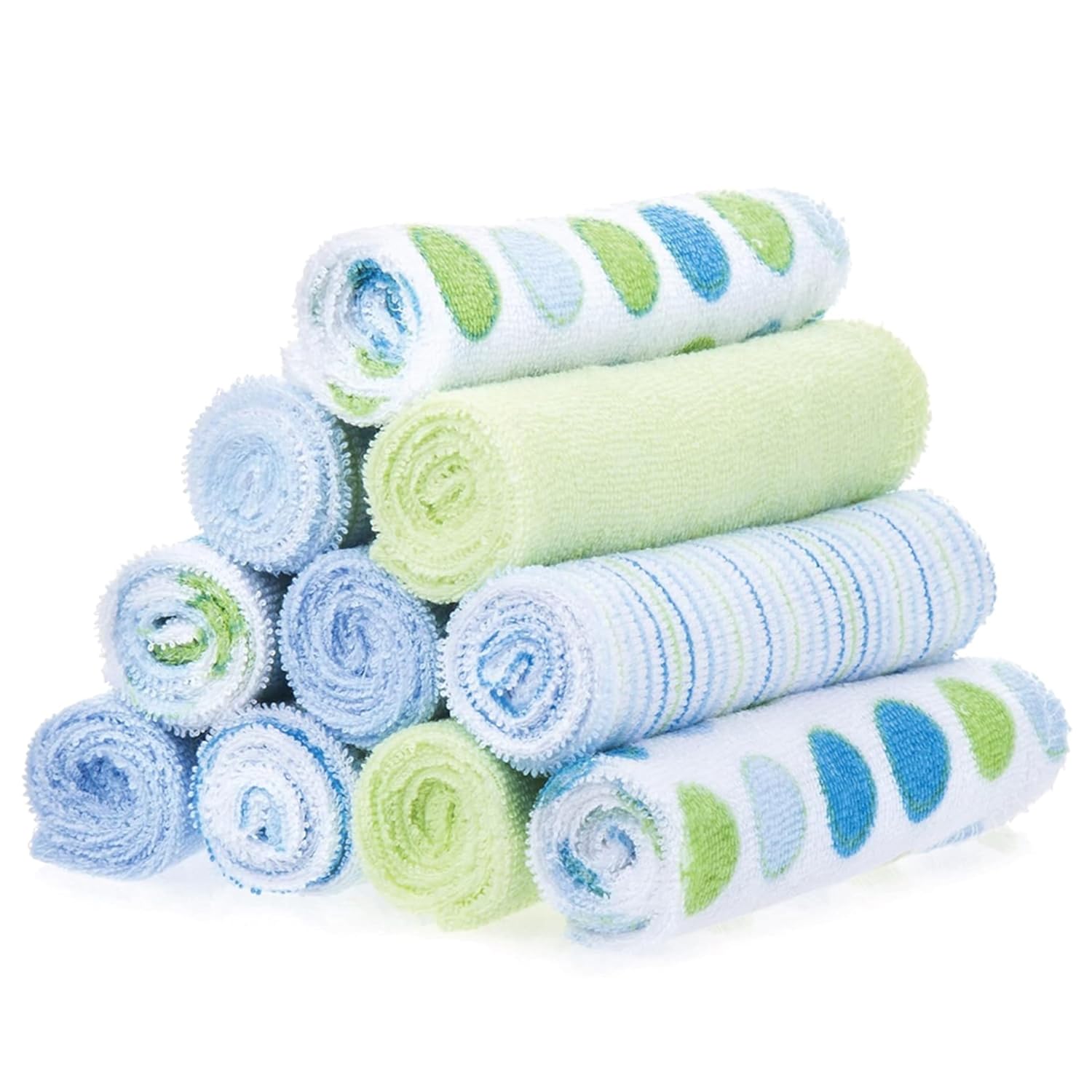Spasilk newborn washcloths, 10-pack, 80% cotton, 20% polyester, 9x9 inches, various colorful prints