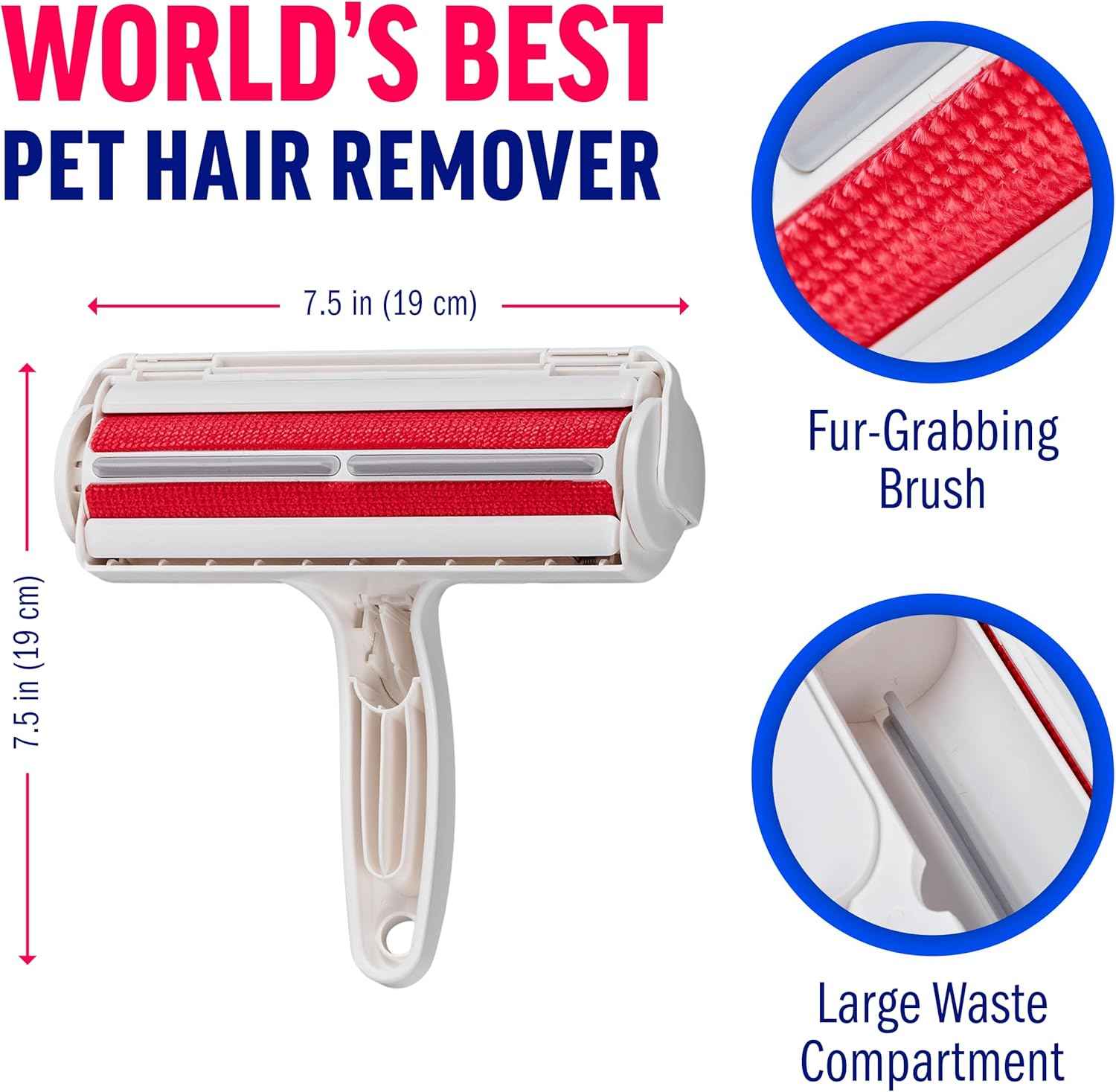 ChomChom Roller Pet Hair Remover and Reusable Lint Roller - Cat and Dog Hair Remover for Furniture, Couch, Carpet, Clothing and Bedding - Portable, Multi-Surface Fur Removal Tool (White)