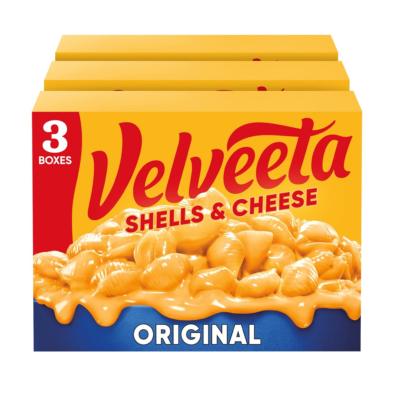 Velveeta Original Shells and Cheese Mac, 3 Boxes, Easy Dinner or Sides, Made with Real Cheese, 12 oz