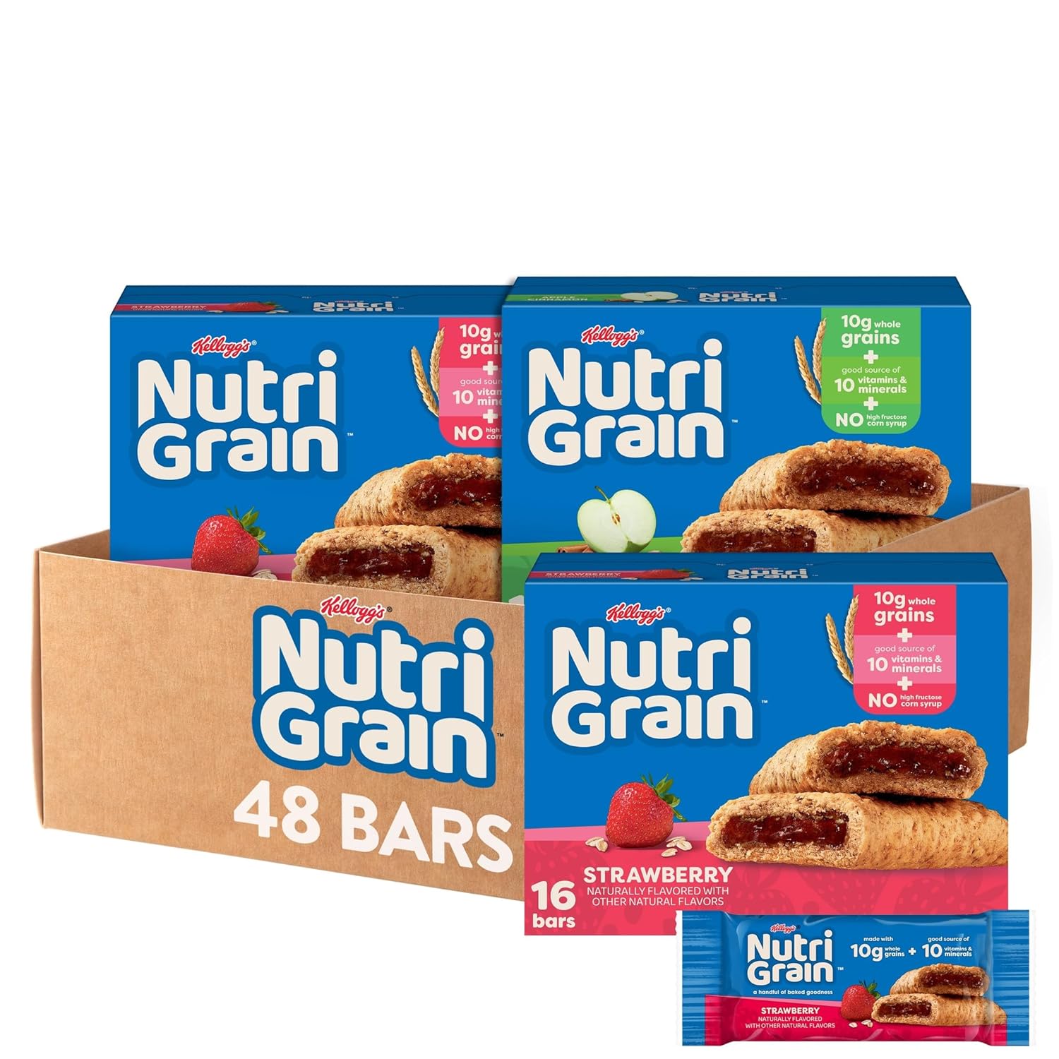 Nutri-Grain Breakfast Bars, 10g Whole Grains, Snack Bars, Variety Pack, 3 Boxes, 48 Count