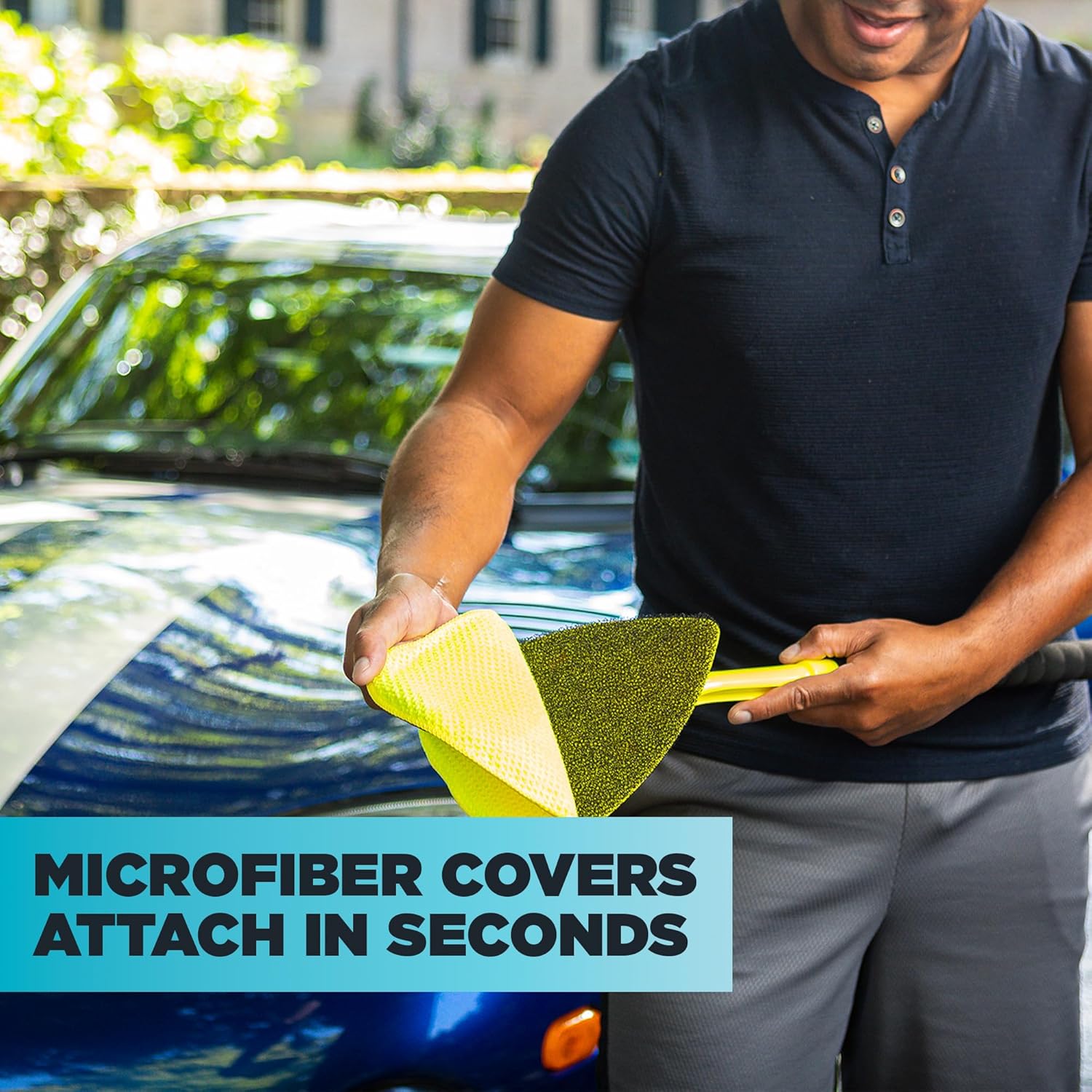 Invisible Glass reach & clean glass windshield cleaner tool kit with extendable handle and reversible microfiber cloths for autos and windows