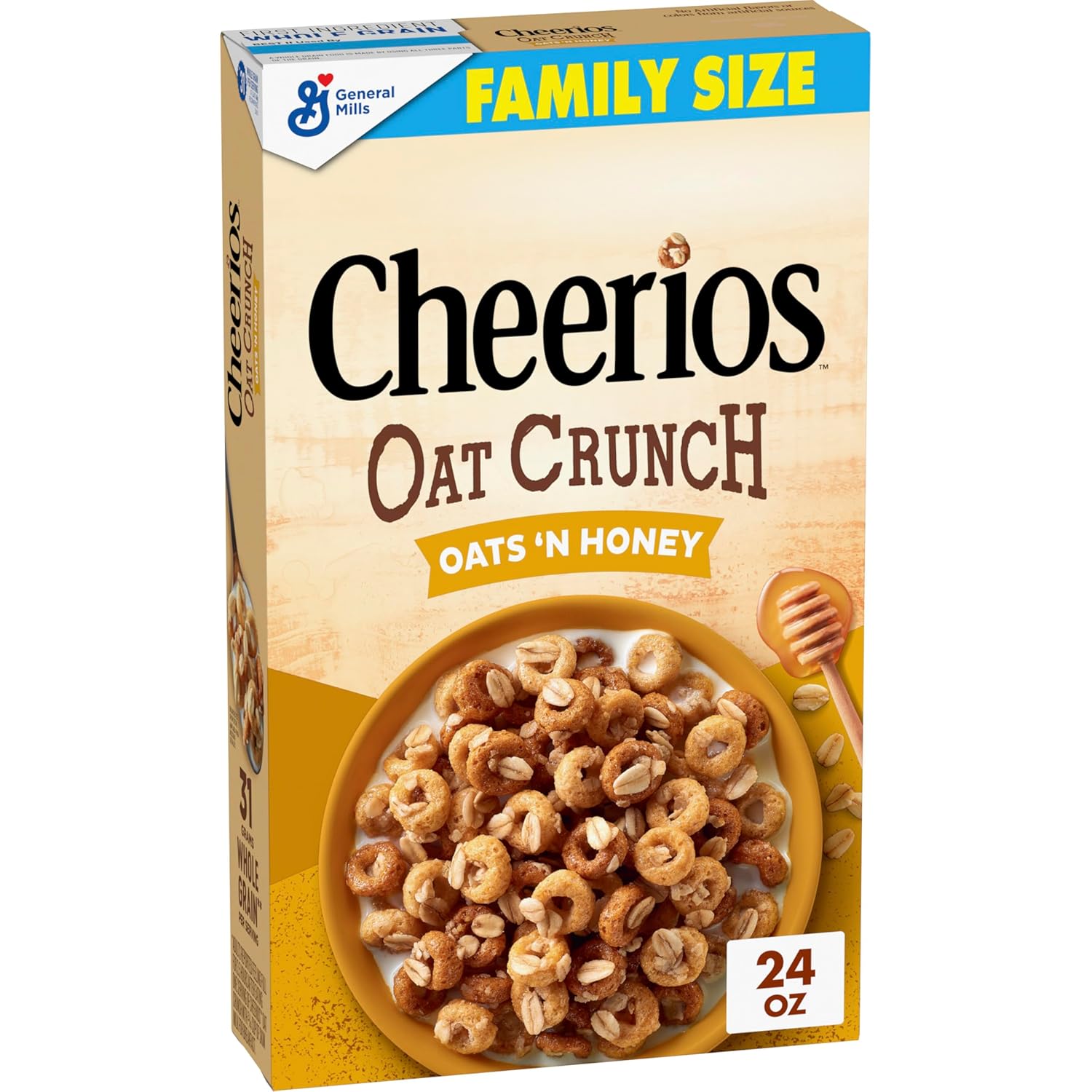 Cheerios Oat Crunch Oats 'N Honey Breakfast Cereal, 24 oz Family Size, Whole Grain, Multigrain
