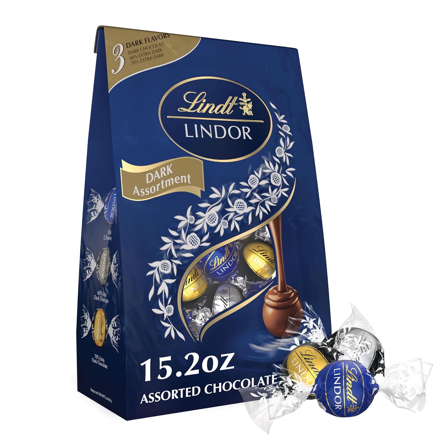 lindt lindor assorted dark chocolate truffles 15.2 oz bag with smooth melting truffle center