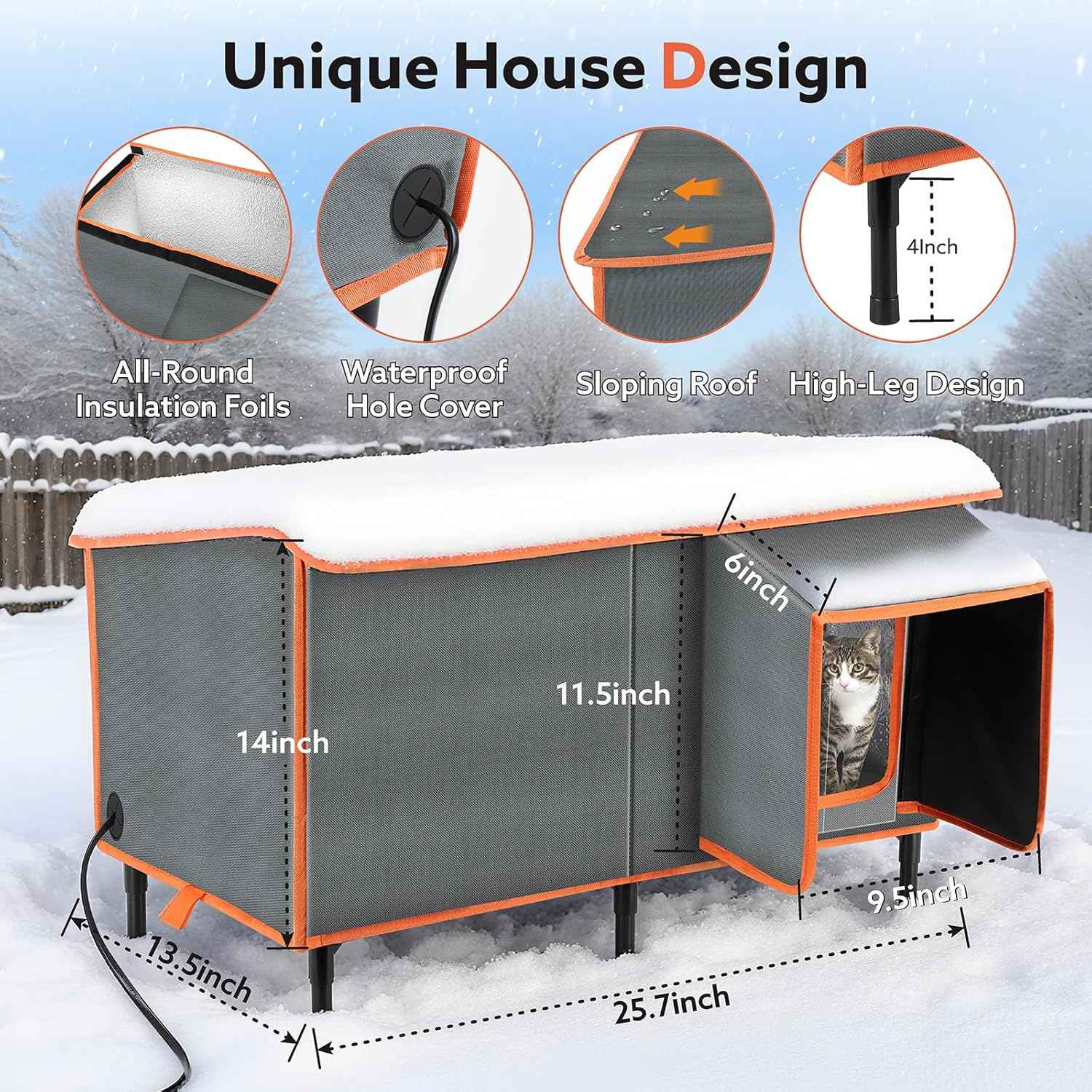 SIWA MARY Heated Cat House for Outside in Winter, Weatherproof Outdoor Cat House with Cat Heating Pad, Waterproof &Safe Escape Door, Insulated Cat Shelter with Heater for Feral Barn Cats Kitty