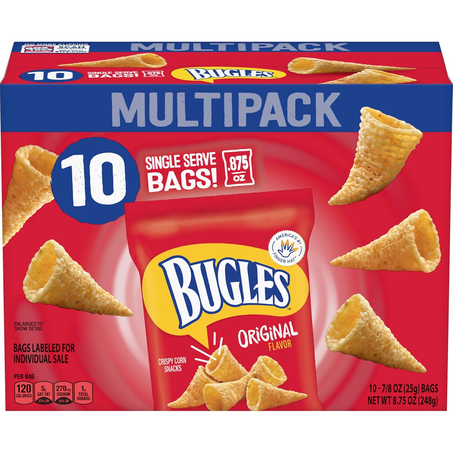 bugles original crispy corn snacks 10 count multipack 8.75 oz snack bags