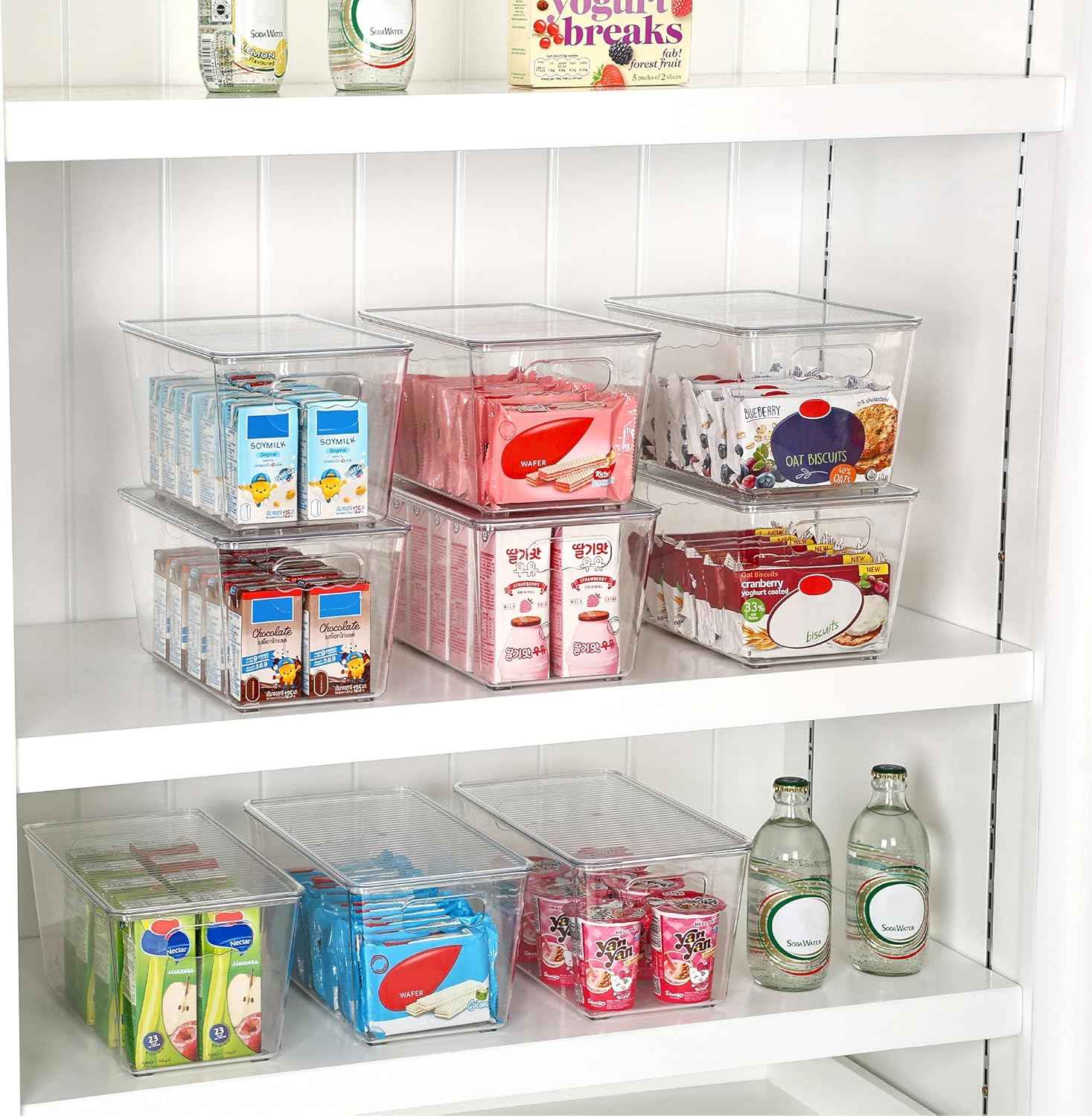 Vtopmart 6 Pack Clear Stackable Storage Bins with Lids, Medium Plastic Containers with Handle for Pantry Organizer and Storage,Perfect for Kitchen,Fridge,Cabinet, Closet,Bathroom Organization