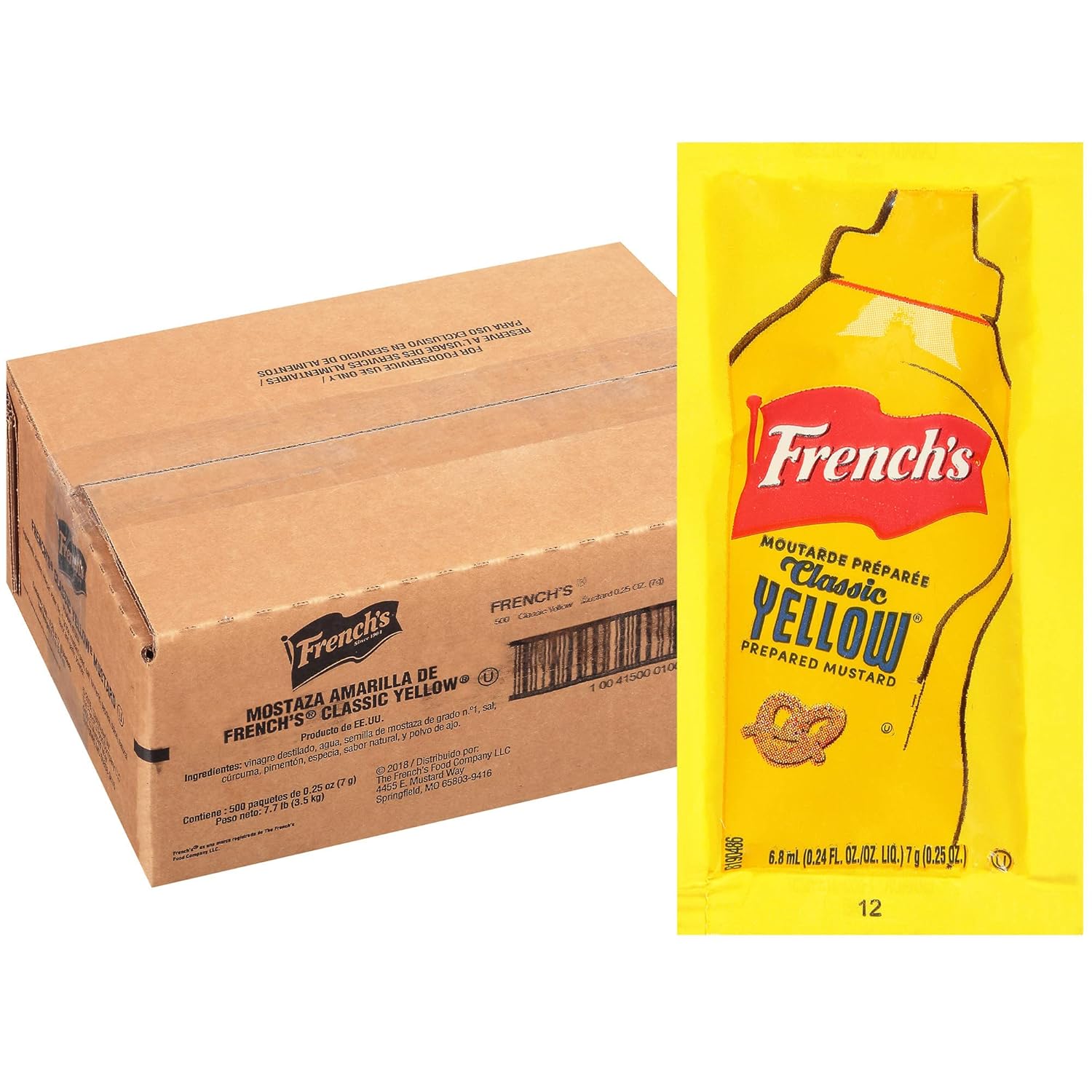 French's Classic Yellow Mustard Packets, 500 count, single-serve, gluten-free, dairy-free