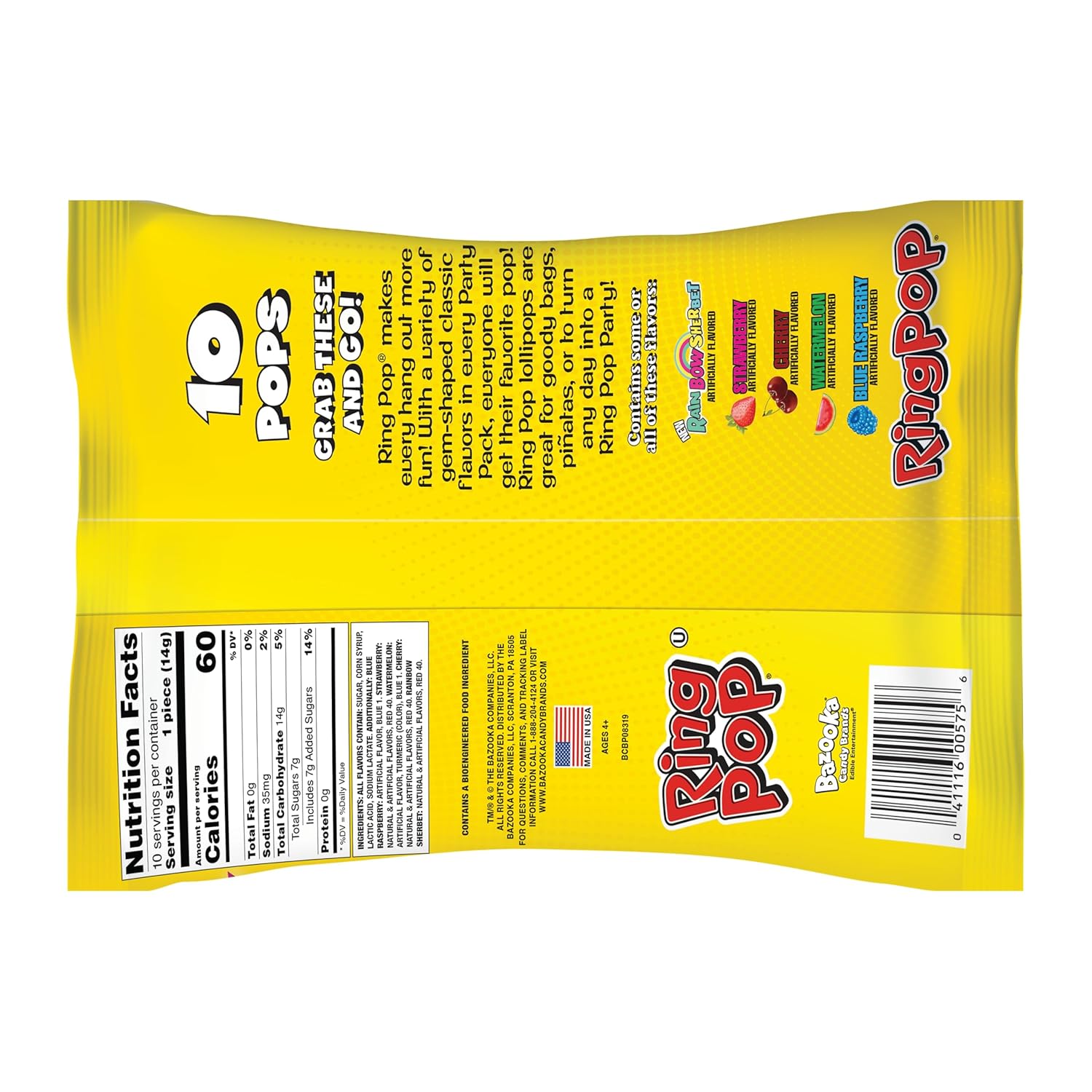 Ring Pop Individually Wrapped 10 Count Assorted Flavors Lollipop Suckers in Fun Candy Variety Pack