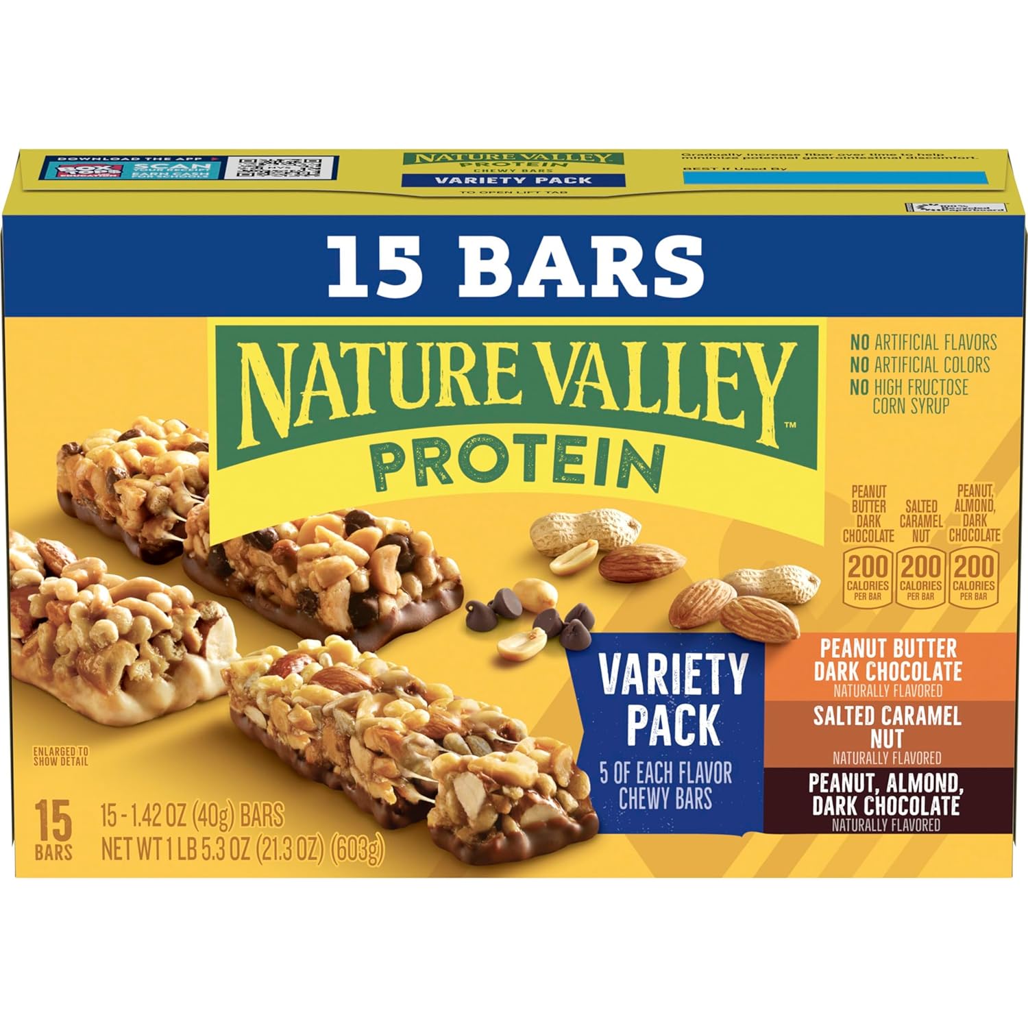 Nature Valley gluten-free protein bars, 10g protein, 15-count variety pack, 21.3 oz box