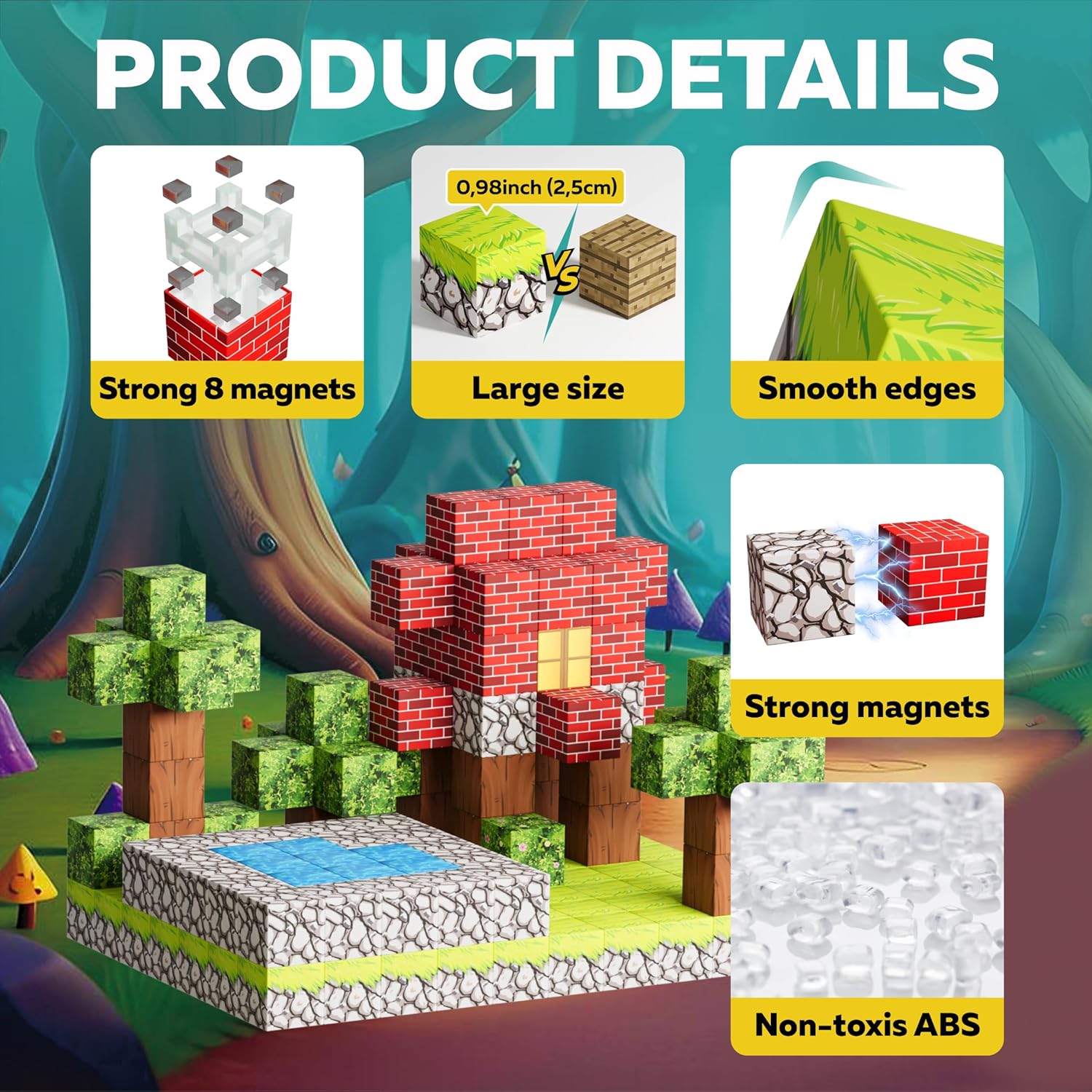Magnetic Blocks Cubes 128PCS - STEM Cube Building Blocks & Magnet Tiles, Fidget, Montessori for Kids Ages 3-5 & 5-7 & 8-12, Magnetic Kit Cubes, Construction Magnet Toys Blocks Birthday Gifts