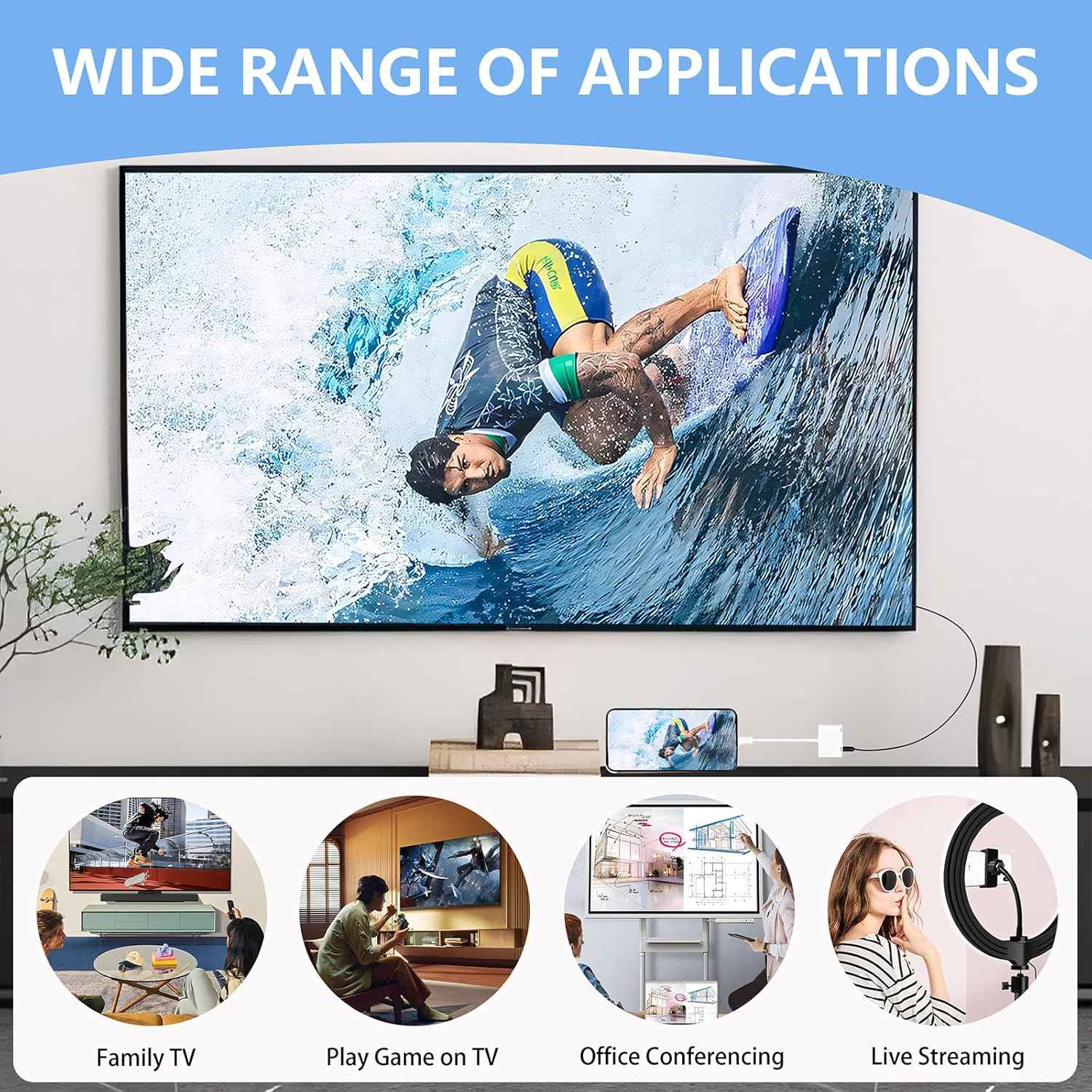 Kinhaly USB C to HDMI for TV, 4K@60Hz Type C to HDMI Adapter with Charging Port, iPhone to Hdmi to USB C Adapter Compatible for iPhone 16/15 Series/iPad Pro/Galaxy/MacBook Pro to HDTV Projector