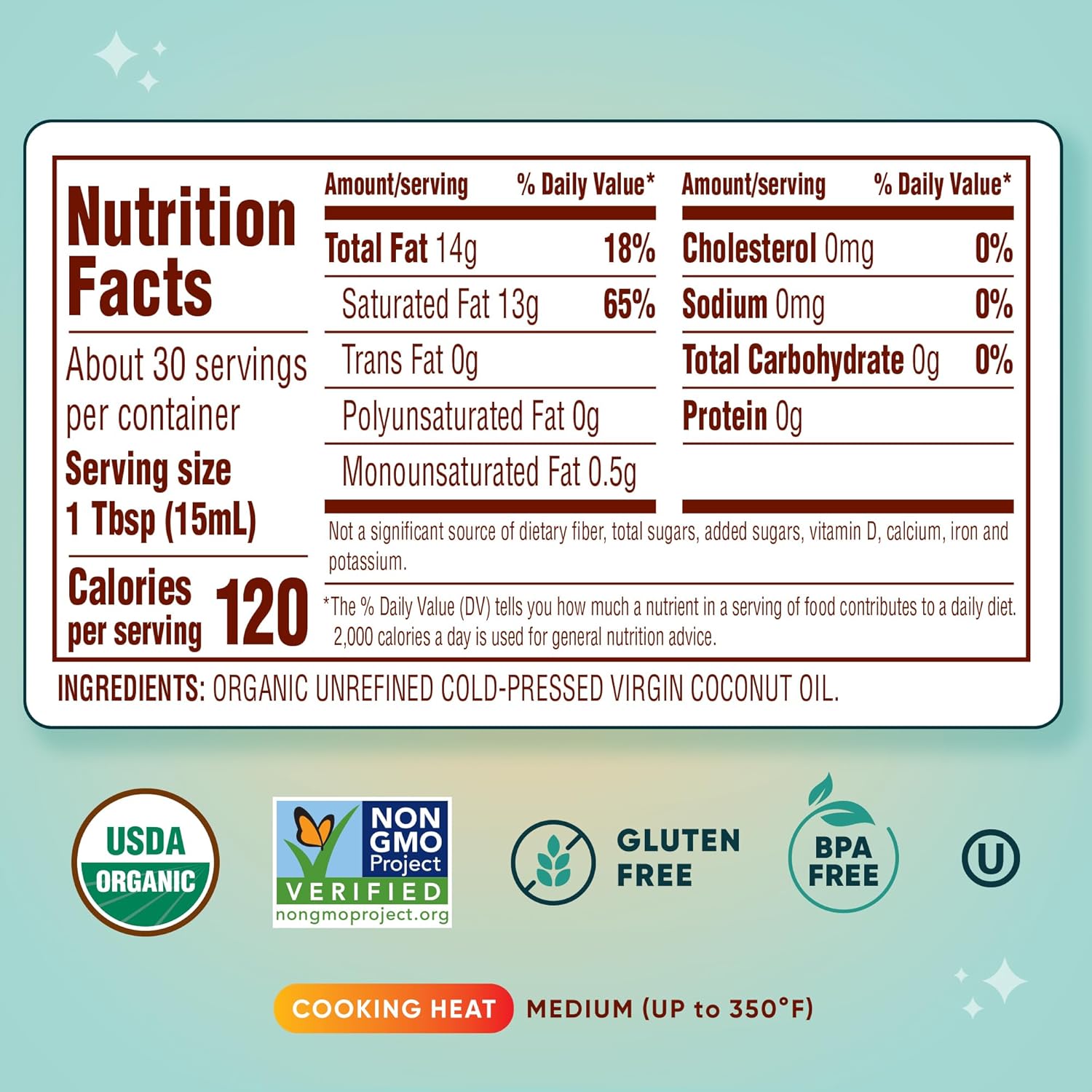 nutiva organic cold-pressed unrefined 15-ounce virgin coconut oil non-gmo sustainably farmed coconuts