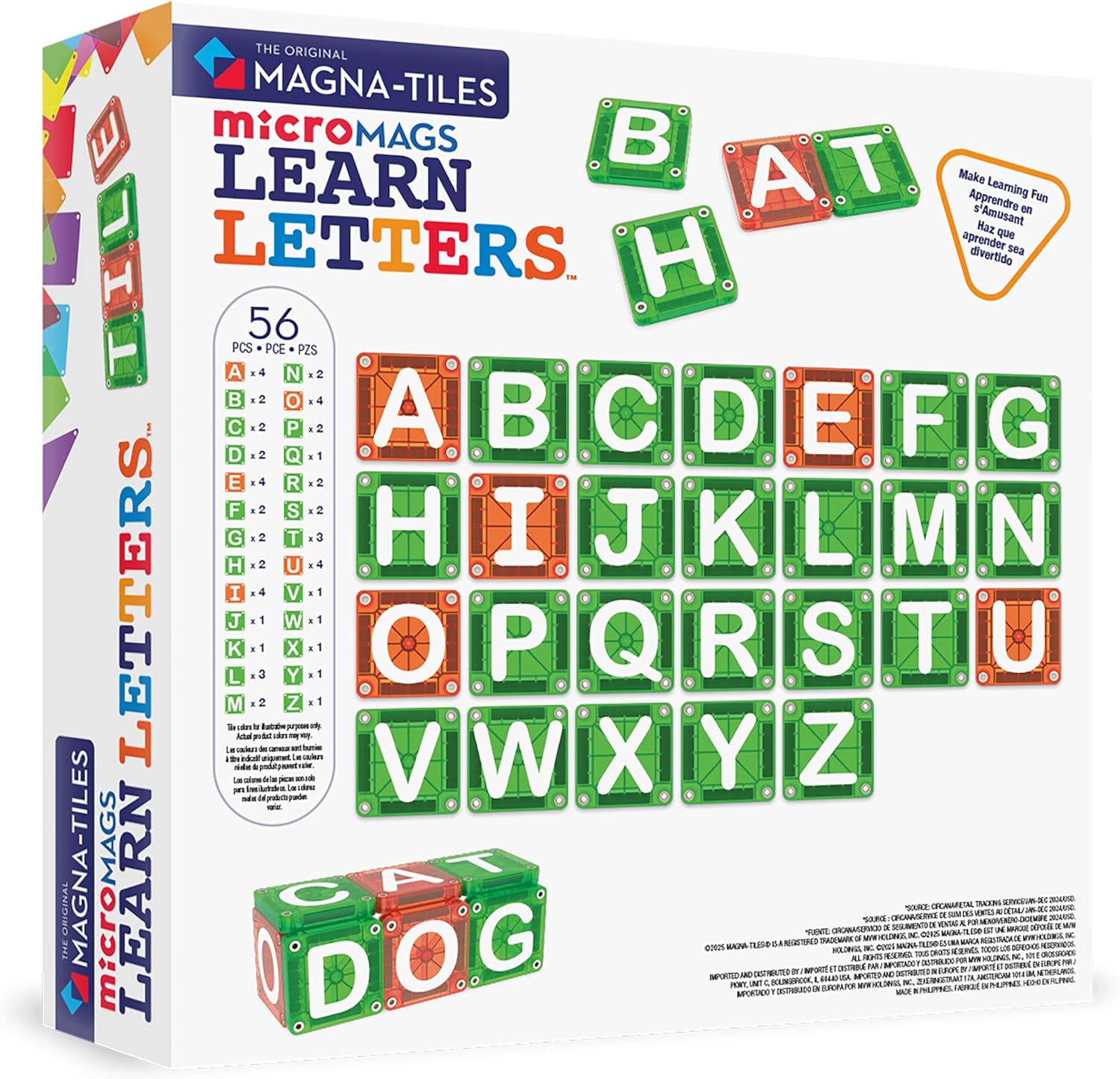 MAGNA-TILES microMAGS Learn Letters 56-Piece Magnetic Construction Set, The Original Magnetic Building Brand