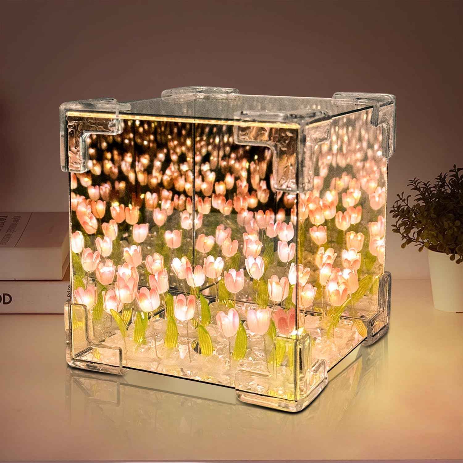 Tulip Lamp Night Light, Birthday Valentines Day Gifts for Women Her, LED Infinity Mirror Lamp Tulips Artificial Flower Lamp for Home Room Decor Romantic Gifts for Girlfriend Mom Sister Grandma Wife | Creative Gift, Artificial Flower, Decorations Lights, f