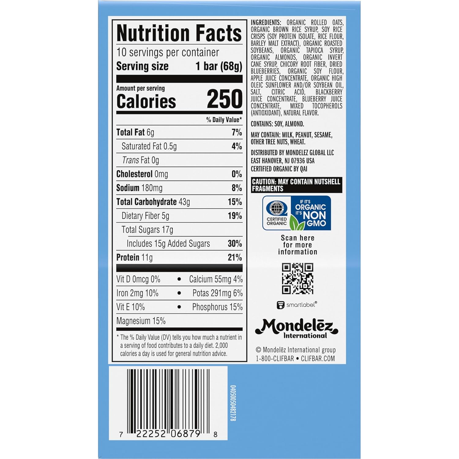 CLIF BAR Energy Protein Bars Blueberry Almond Crisp 10 pack Non-GMO Energy Bars with Organic Oats