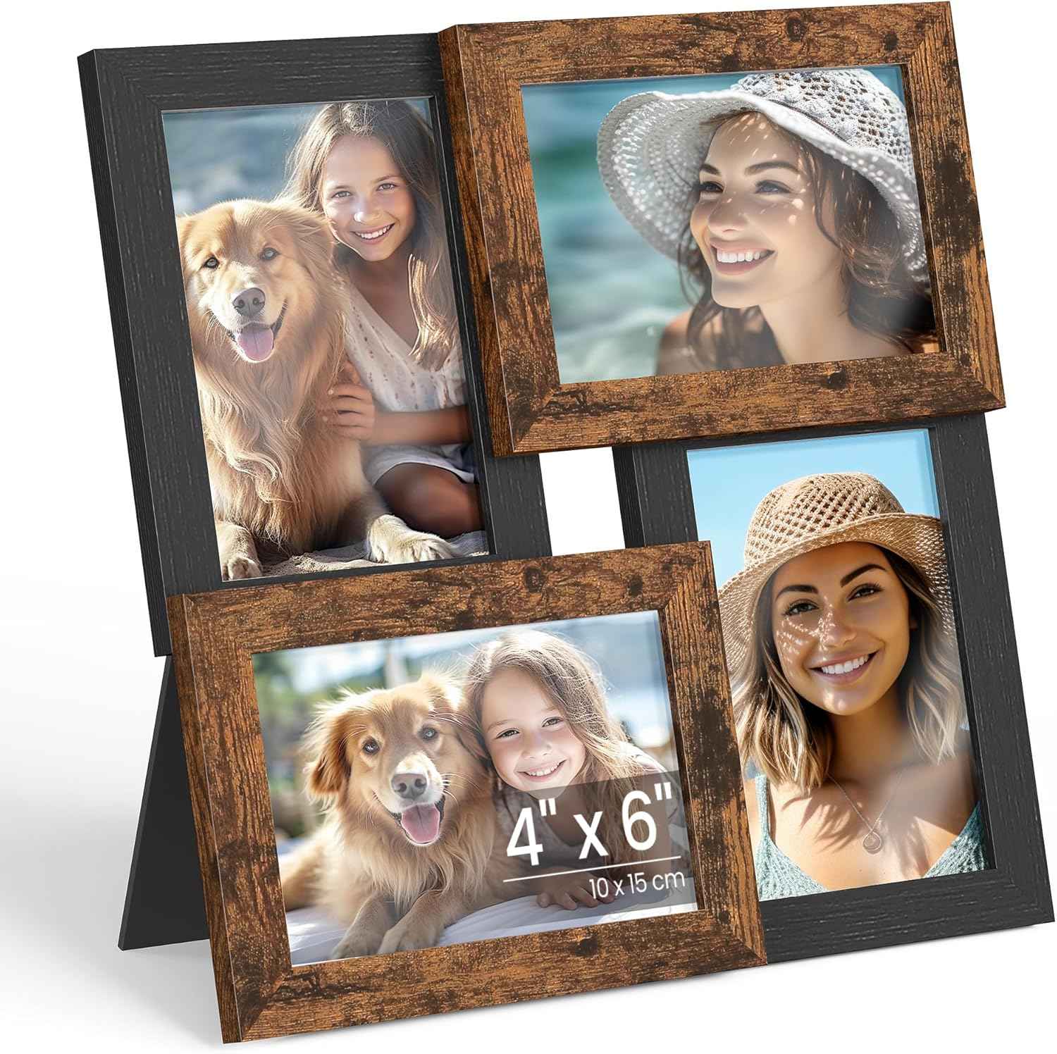 SONGMICS 4x6 Collage Picture Frames, Family Photo Collage Frame Set of 4 for Wall Decor, Glass Front, Wall Hanging or Tabletop, Christmas Gift, Ink Black URPF25BK