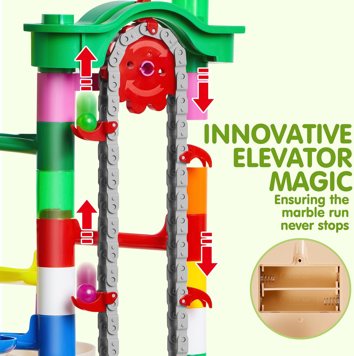 JOYIN 236Pcs Glowing Marble Run with Motorized Elevator- Construction Building Blocks Toys with 30 Glow in The Dark Plastic Marbles, STEM Toy for Boys and Girls, Birthday Gift, Easter Basket Stuffers