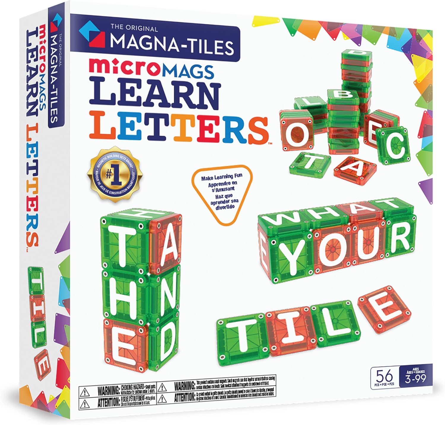 MAGNA-TILES microMAGS Learn Letters 56-Piece Magnetic Construction Set, The Original Magnetic Building Brand