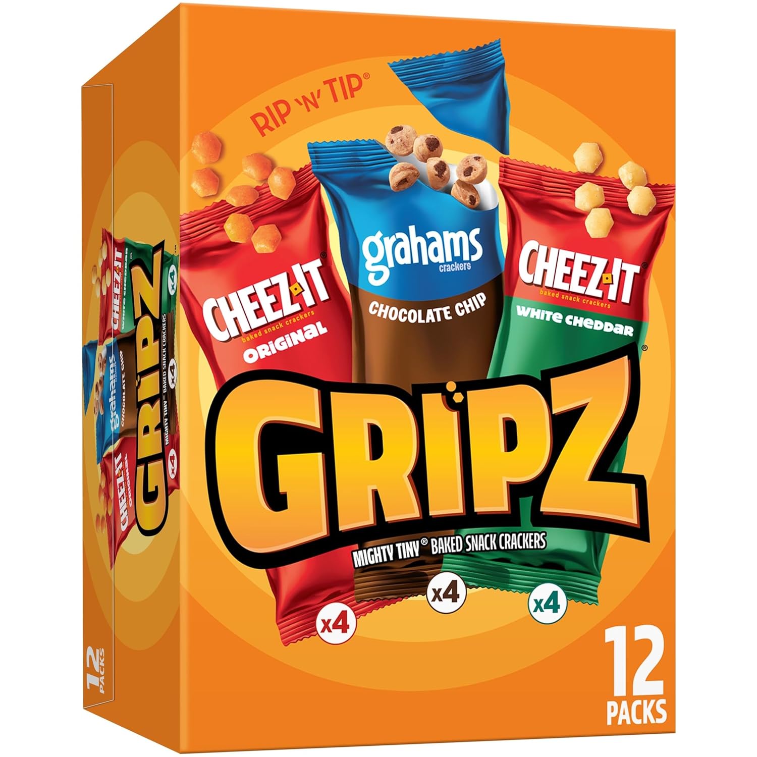 Gripz Mini Baked Snack Crackers, Sweet and Salty Variety Pack, 11oz Box with 12 Pouches, Easy-Open
